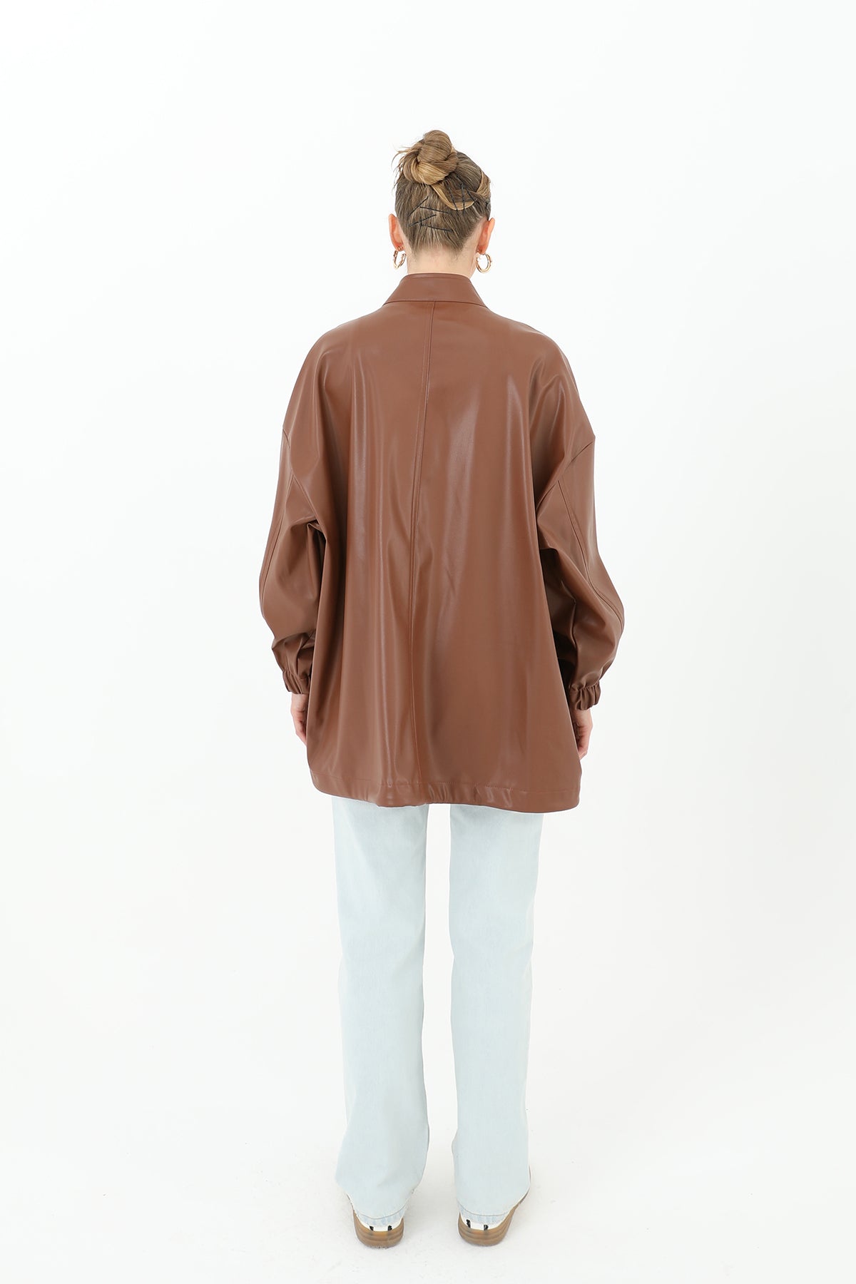Deri Önden Fermuarlı Mont - 15120MNT BROWN