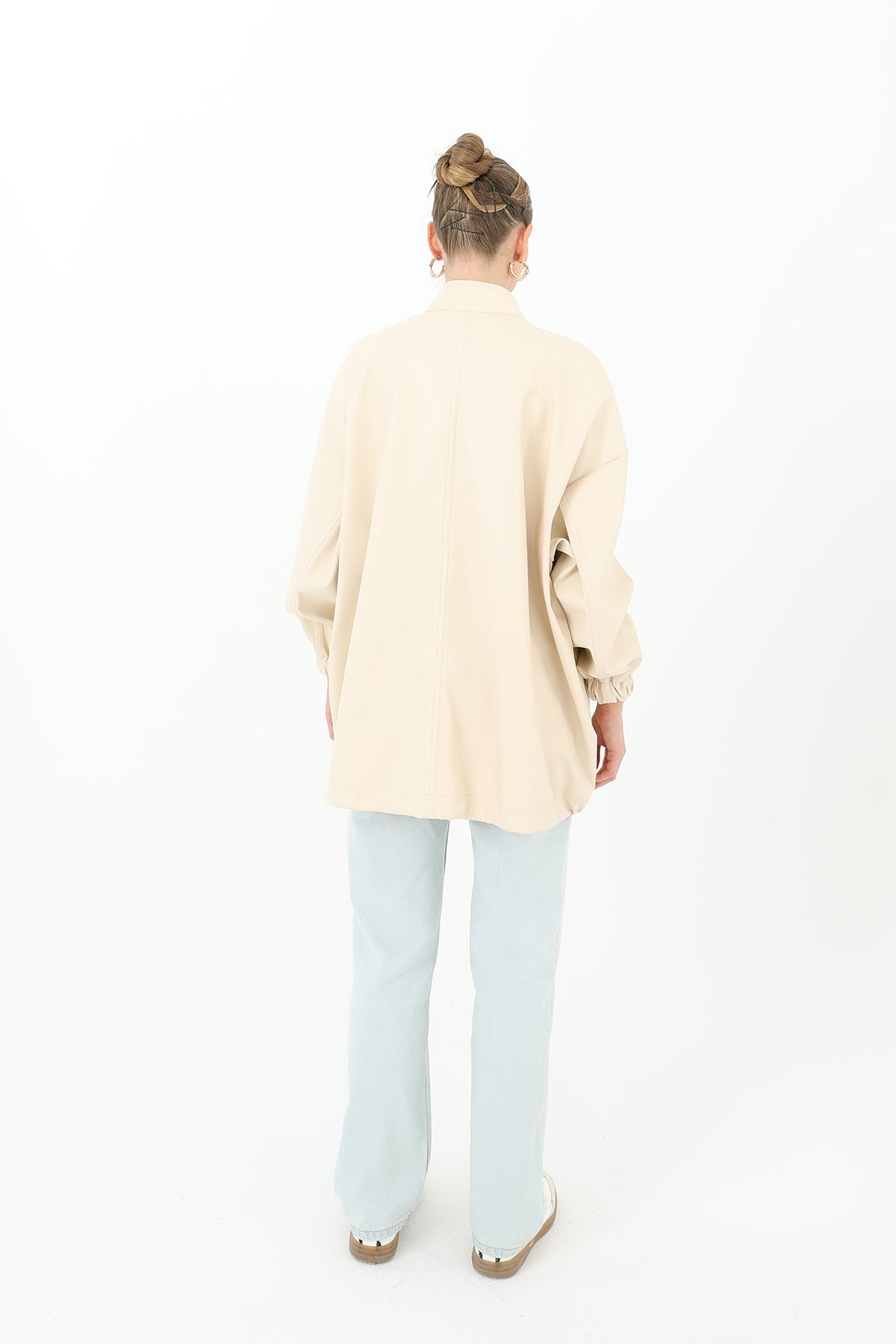 Deri Önden Fermuarlı Mont - 15120MNT BEIGE