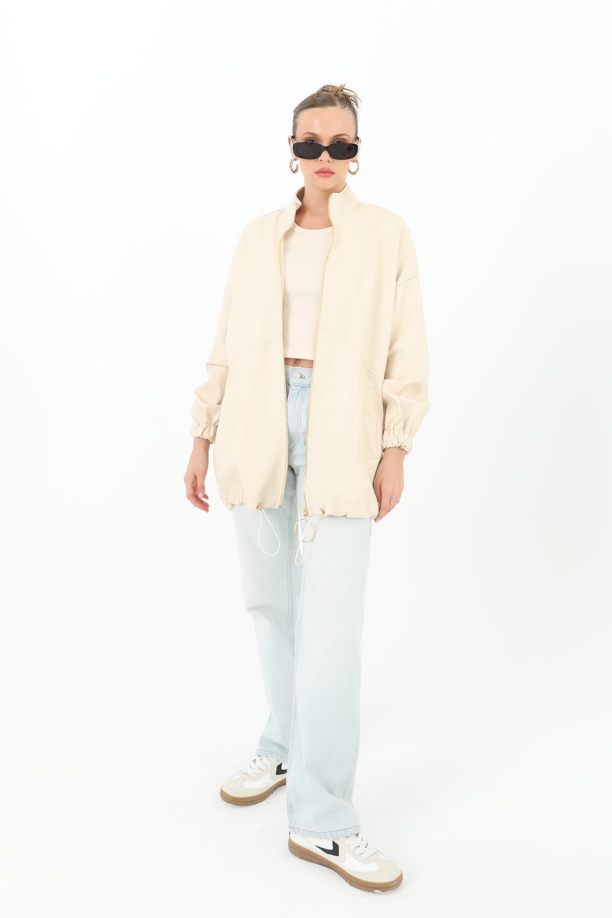 Deri Önden Fermuarlı Mont - 15120MNT BEIGE
