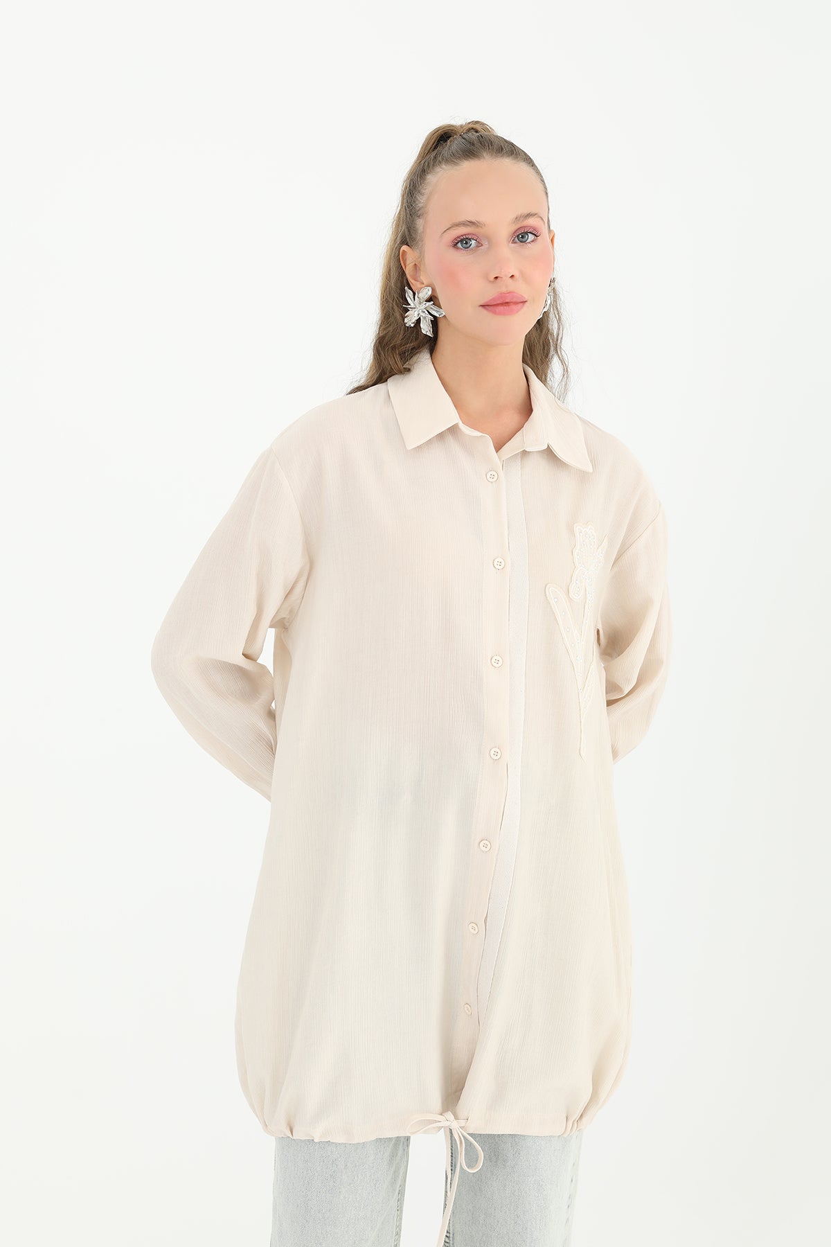 Kadın İşlemeli Gömlek - 10519GML BEIGE