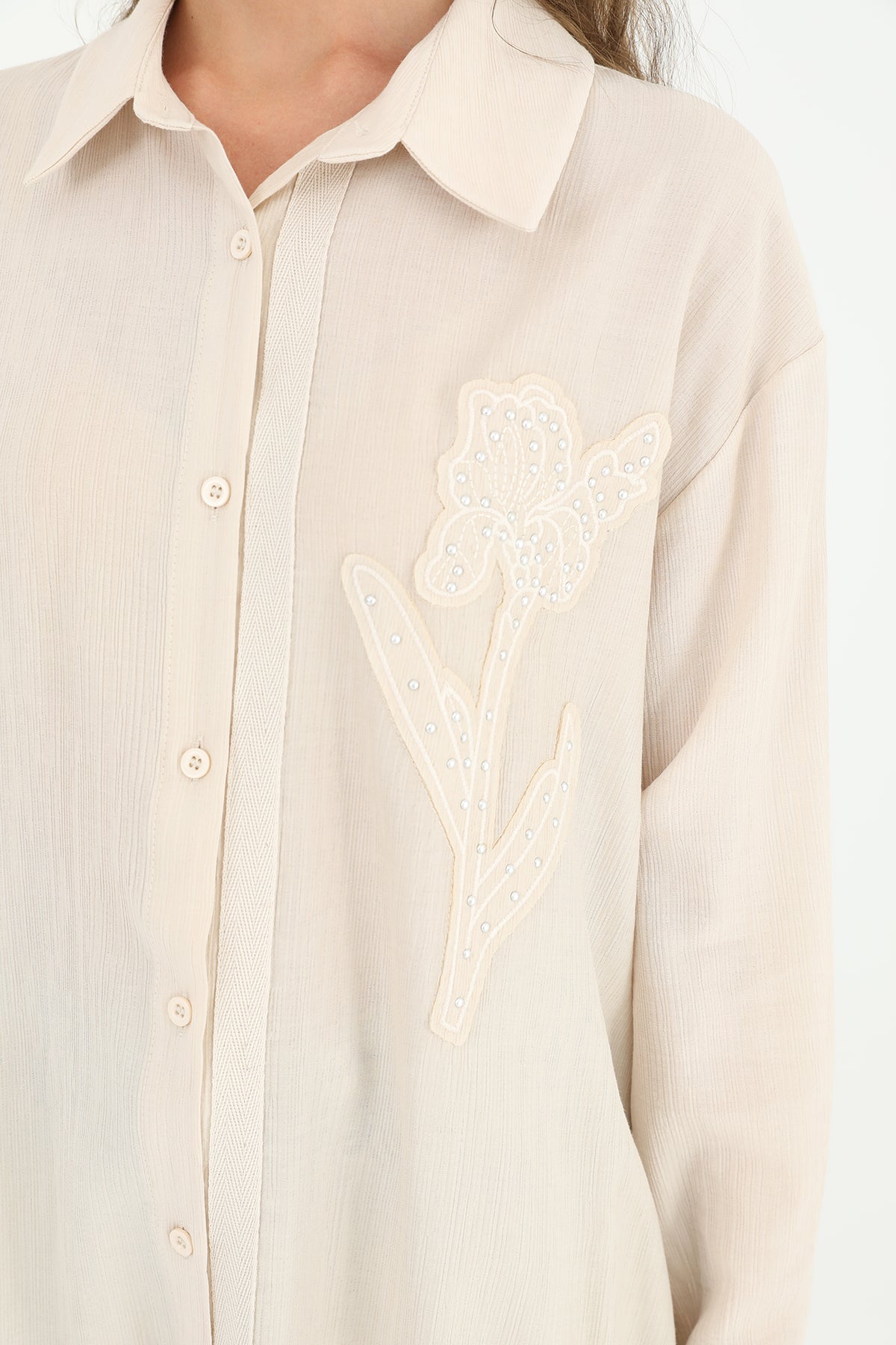 Kadın İşlemeli Gömlek - 10519GML BEIGE