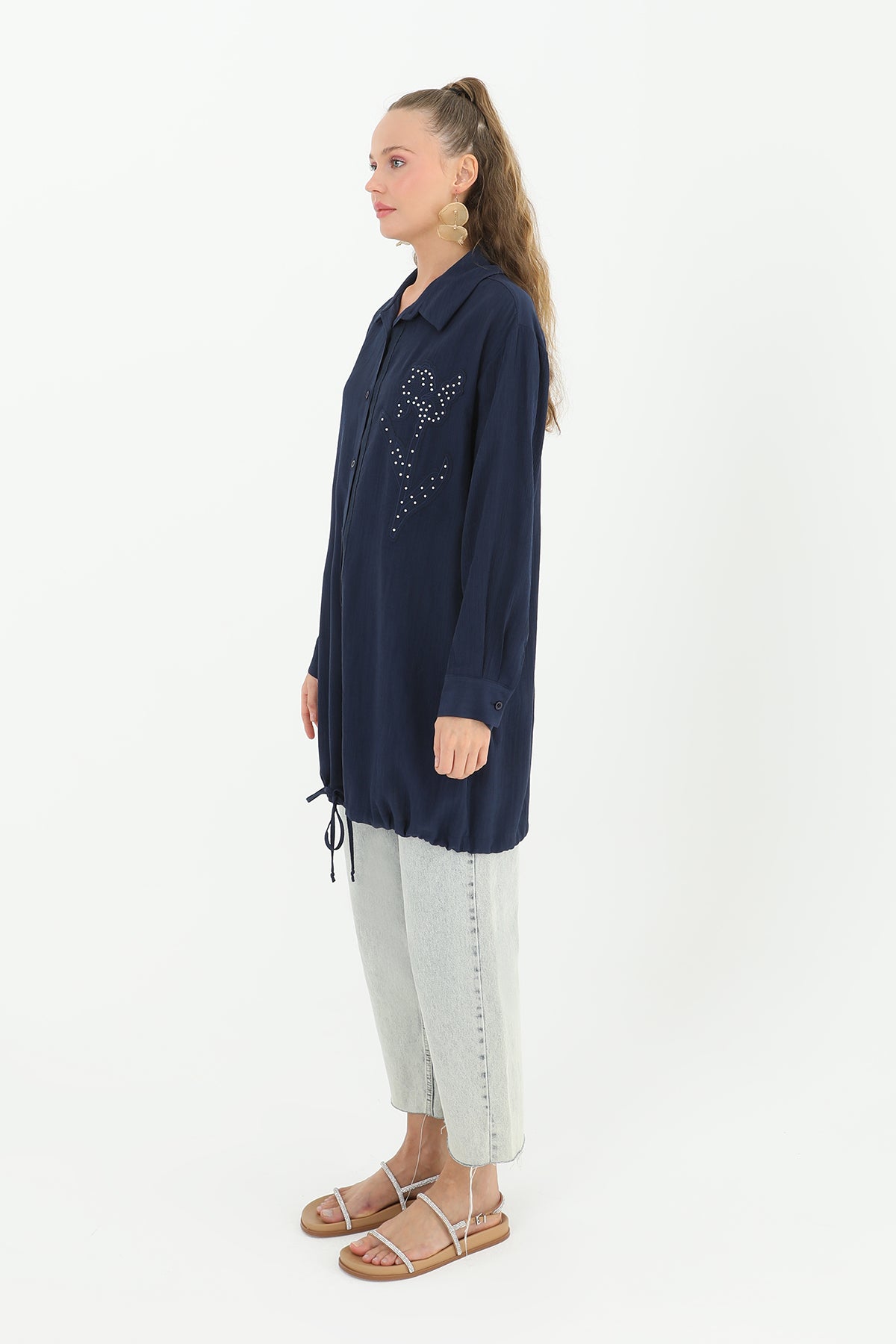 Kadın İşlemeli Gömlek - 10519GML NAVY