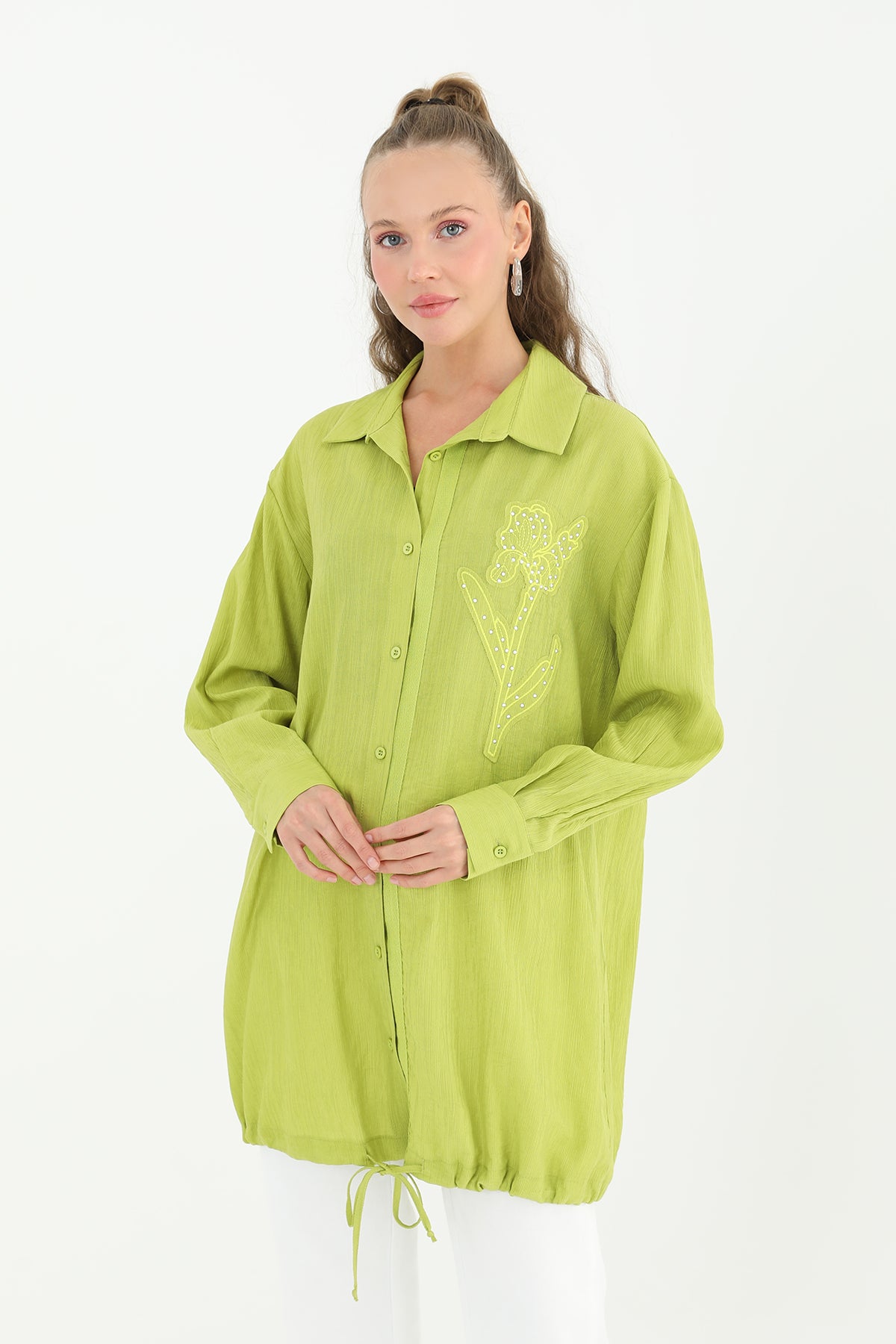 Kadın İşlemeli Gömlek - 10519GML OLIVE
