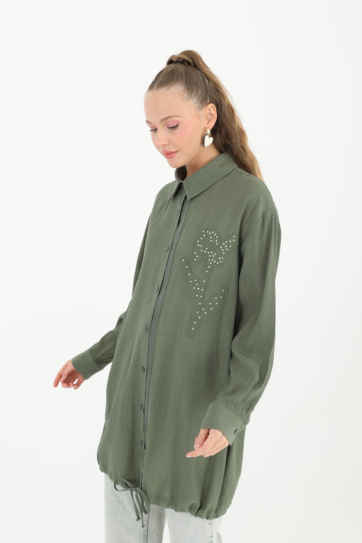 Kadın İşlemeli Gömlek - 10519GML KHAKI