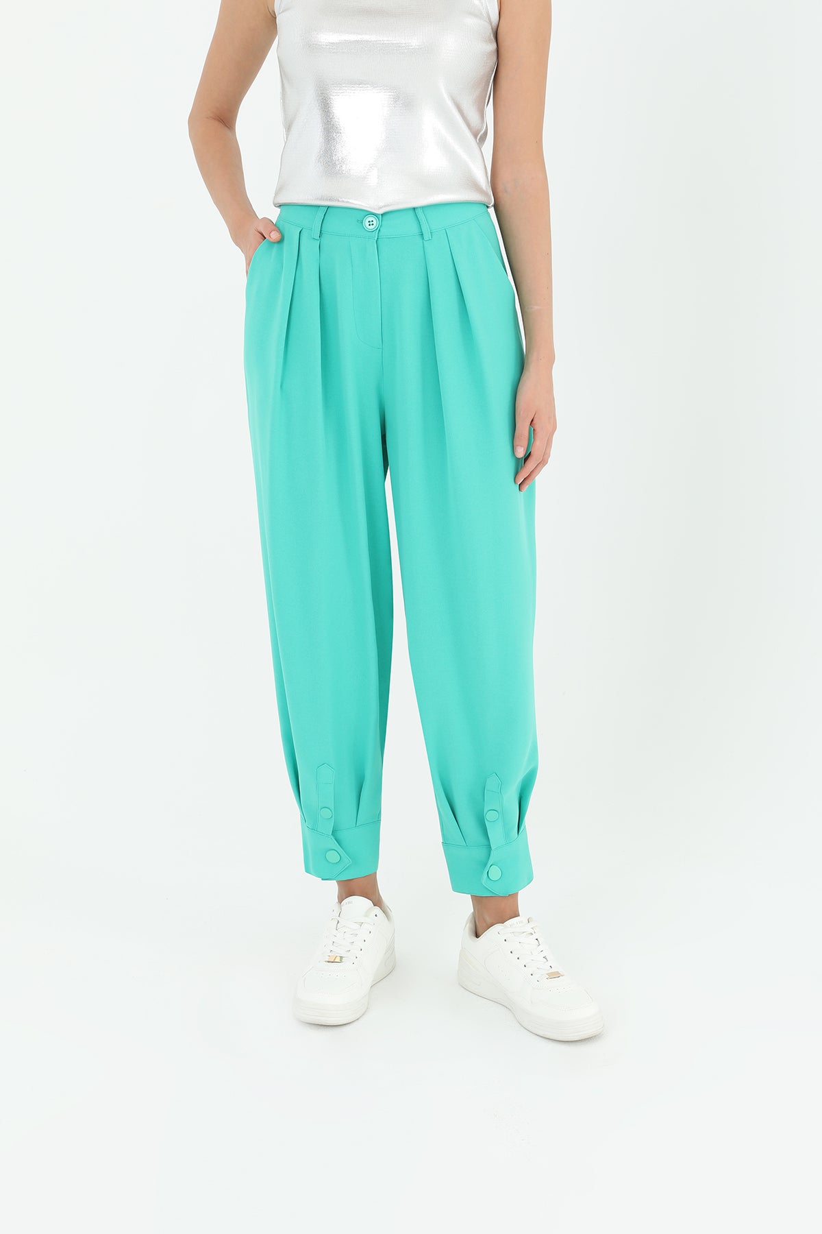Paune Kadın Pileli Pantolon - 18160PNT GREEN