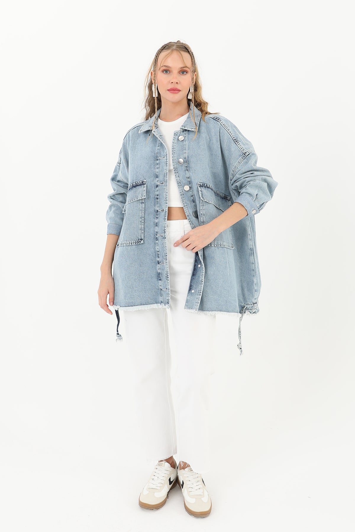 Kadın Geniş Cep Detaylı Kot Ceket - 30451JCK LIGHT BLUE