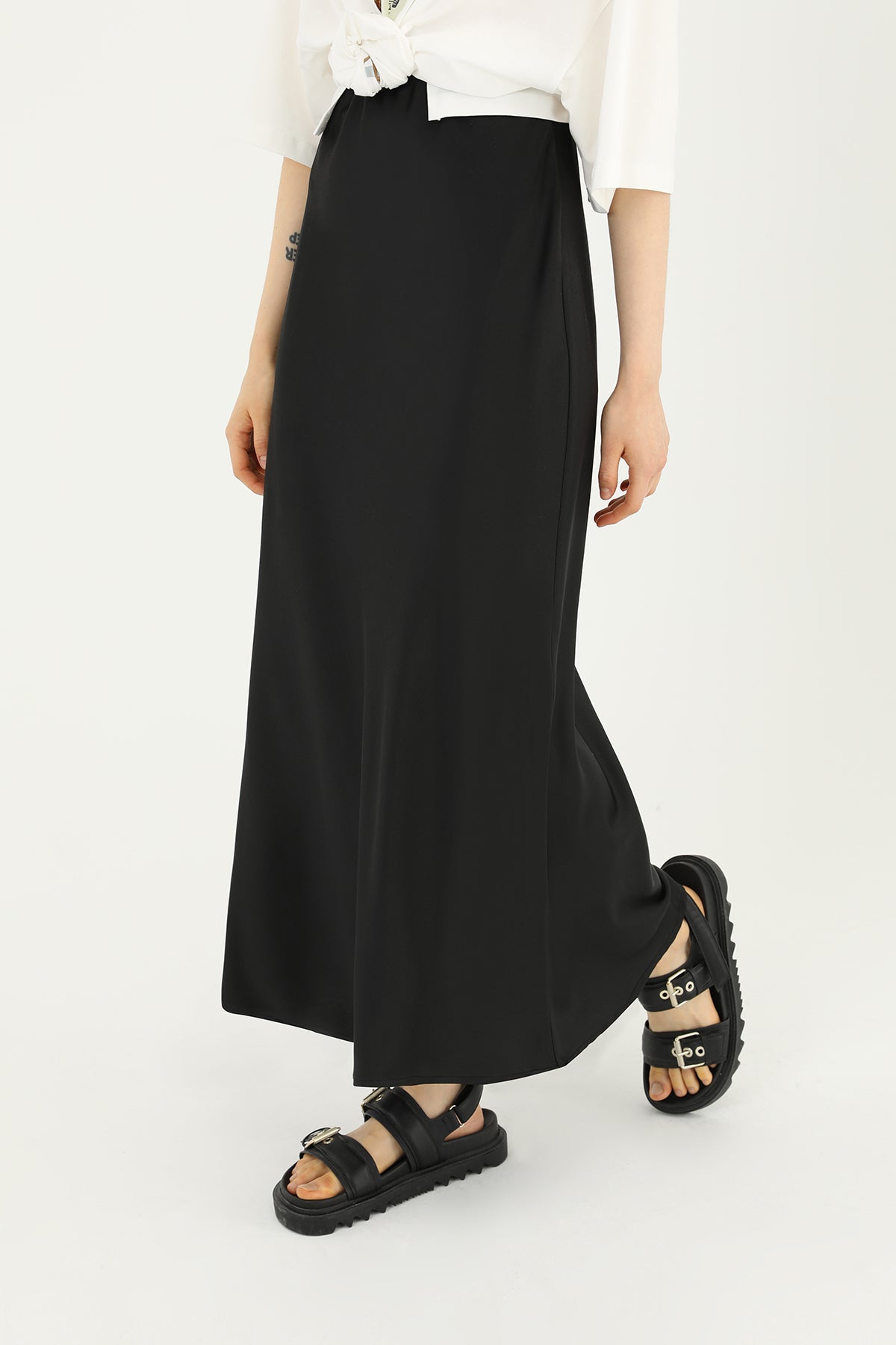 Kadın Saten Uzun Etek - 24S-31614ETK BLACK