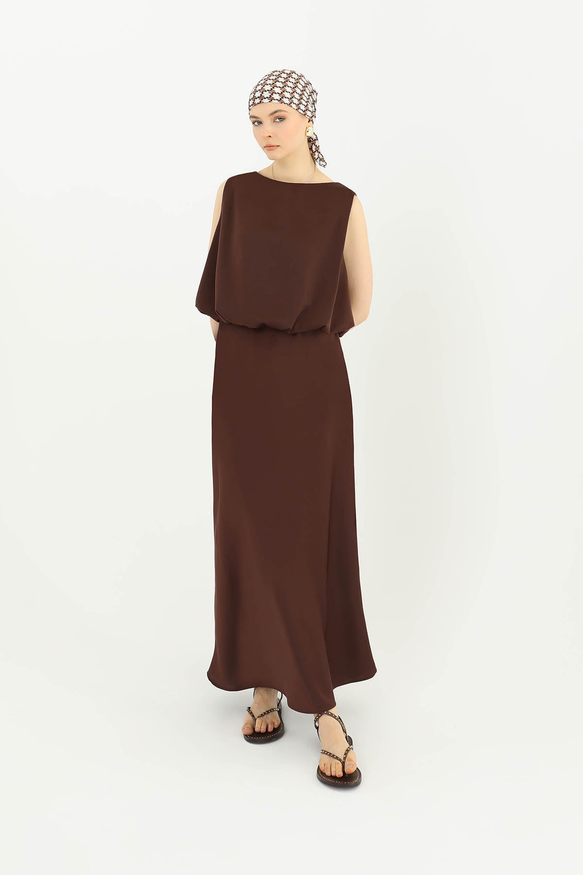 Kadın Saten Uzun Etek - 24S-31614ETK BROWN