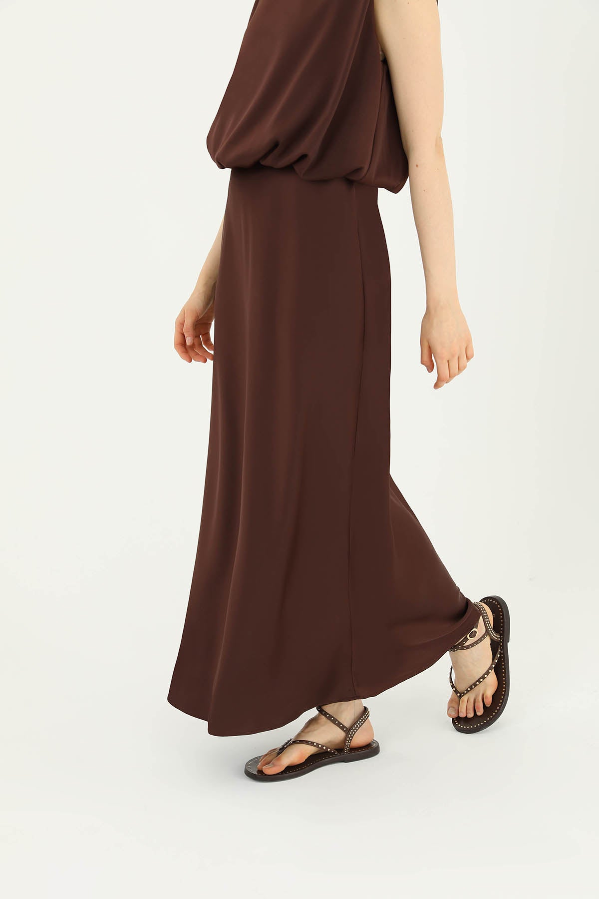 Kadın Saten Uzun Etek - 24S-31614ETK BROWN