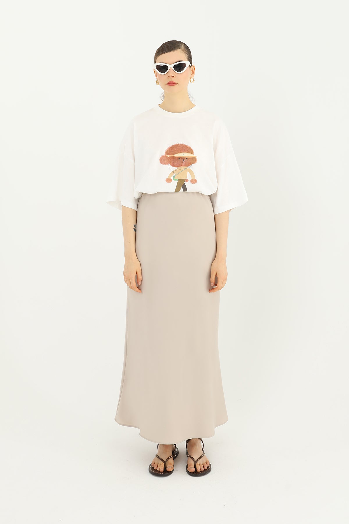 Kadın Saten Uzun Etek - 24S-31614ETK BEIGE