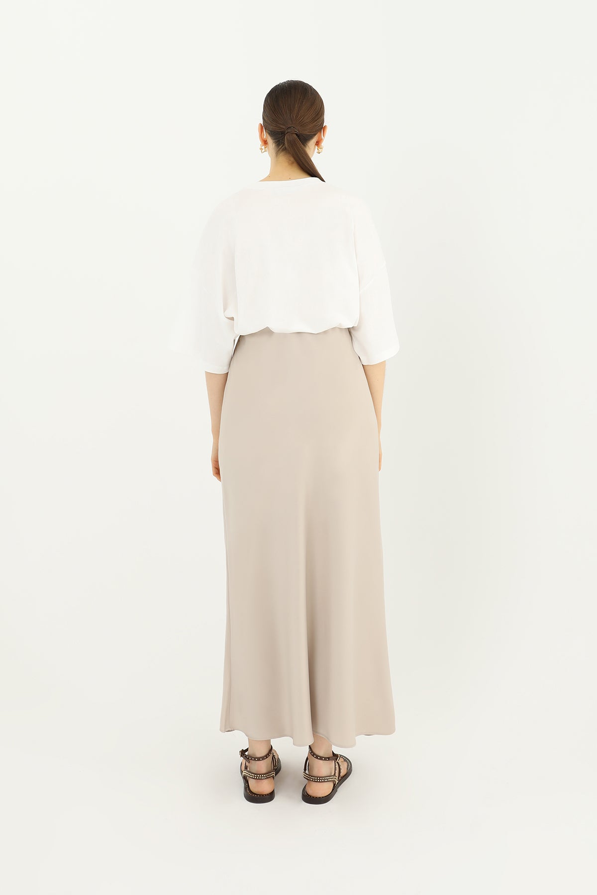 Kadın Saten Uzun Etek - 24S-31614ETK BEIGE