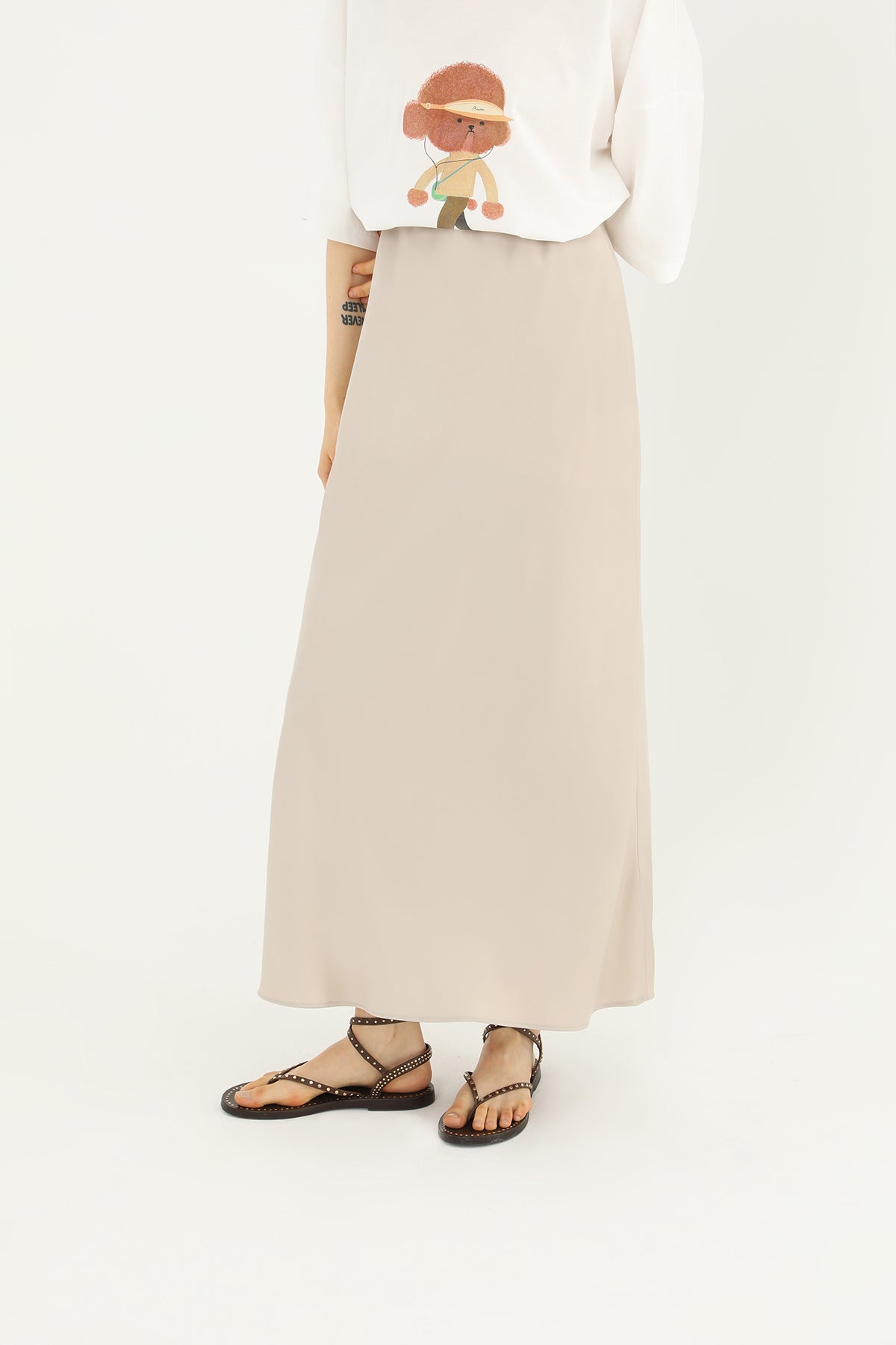 Kadın Saten Uzun Etek - 24S-31614ETK BEIGE