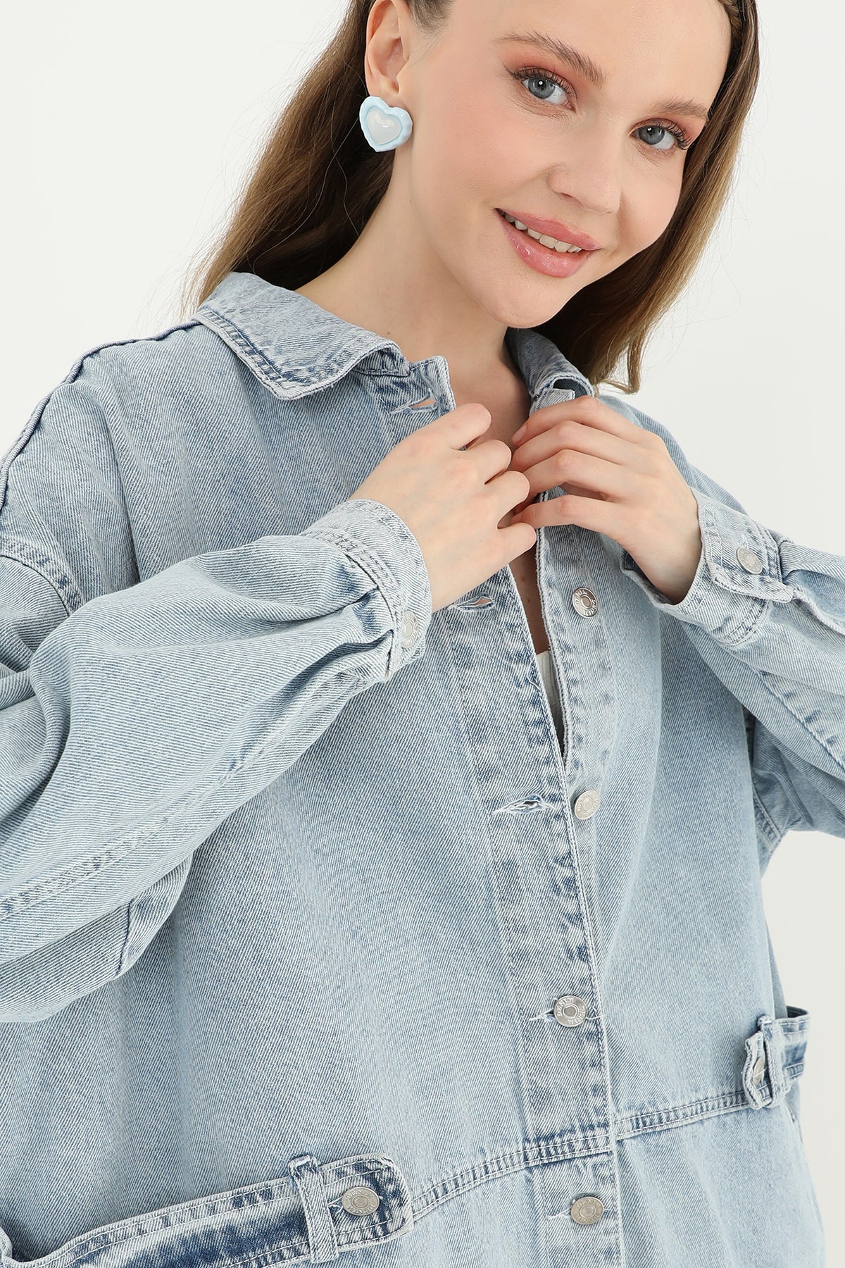 Kadın Bel Detaylı Kot Ceket - 24S-31664CKT LIGHT BLUE
