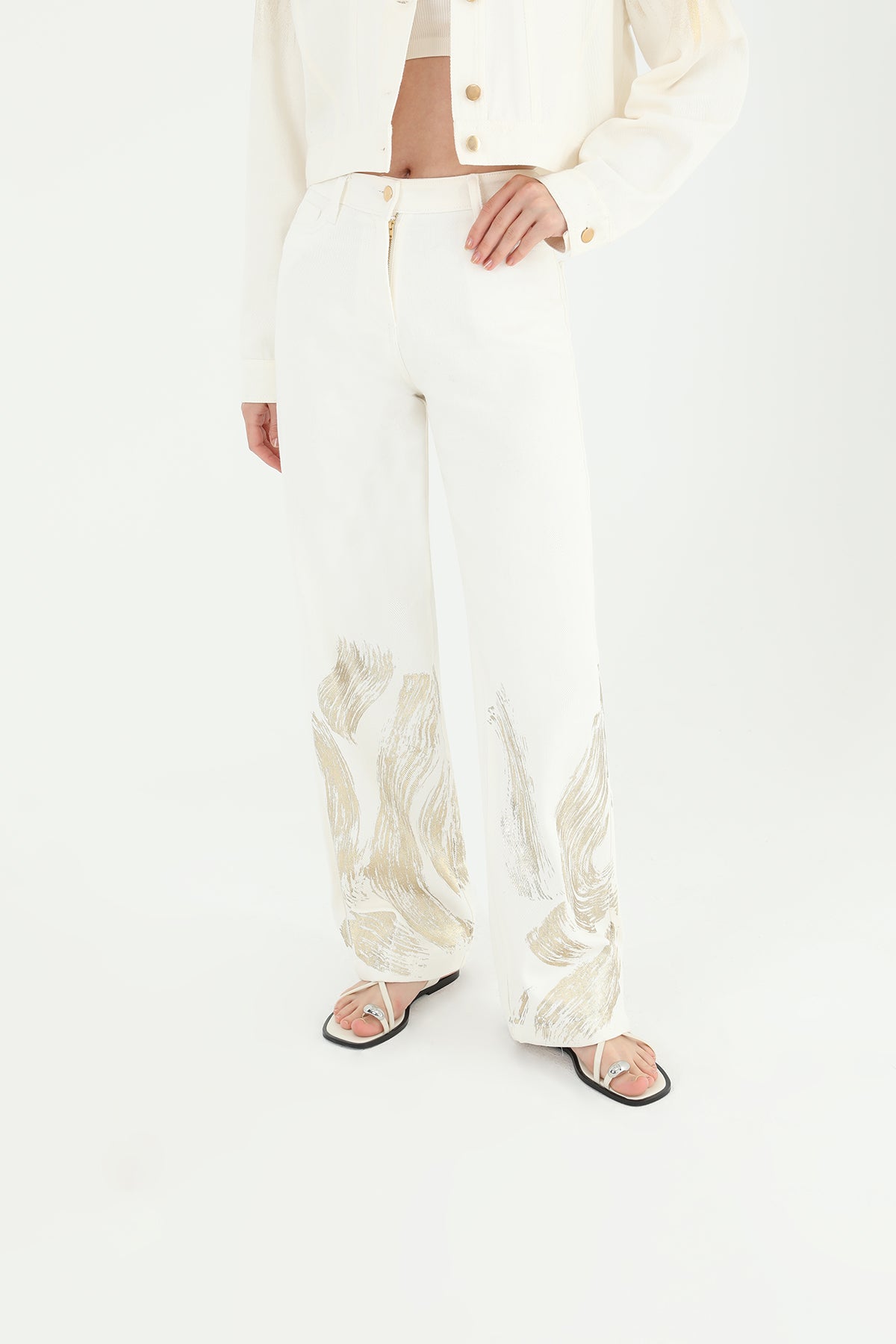 Kadın Varaklı Pantolon -24S-31798PNT ECRU