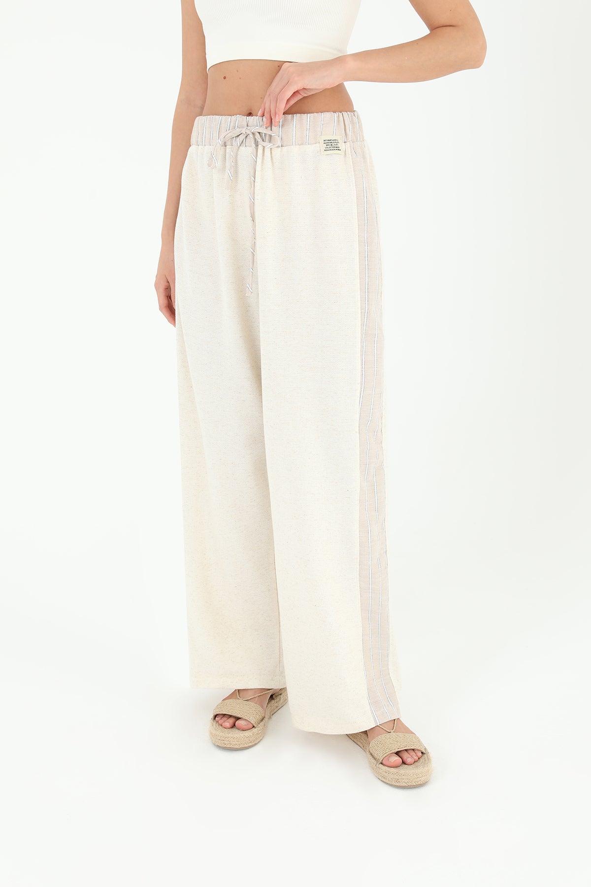 Kadın Belden Bağlamalı Yanları Şeritli Pantolon - 31884PNT BEIGE