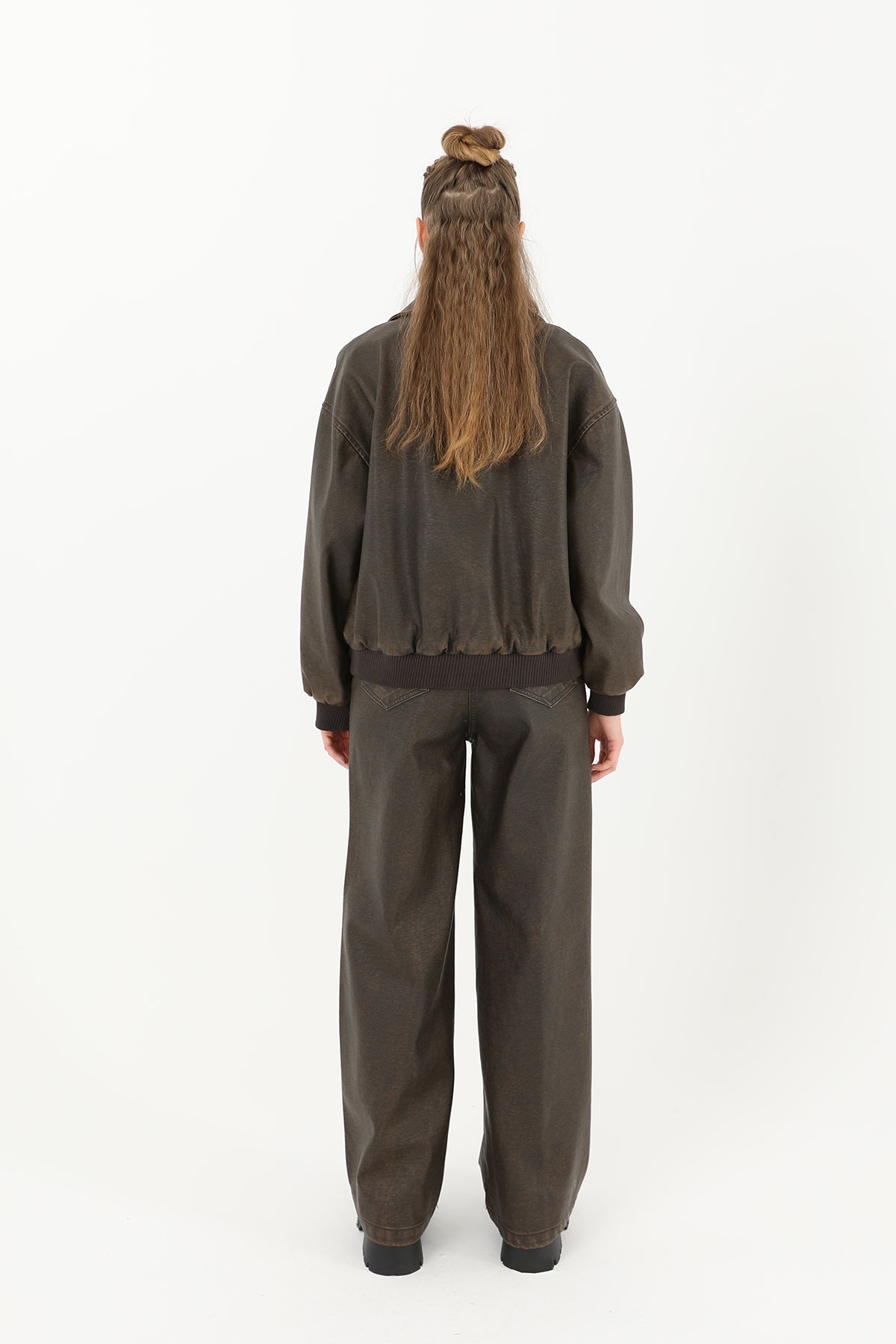 Kadın Yıkamalı Deri Ceket - 32033MNT BROWN