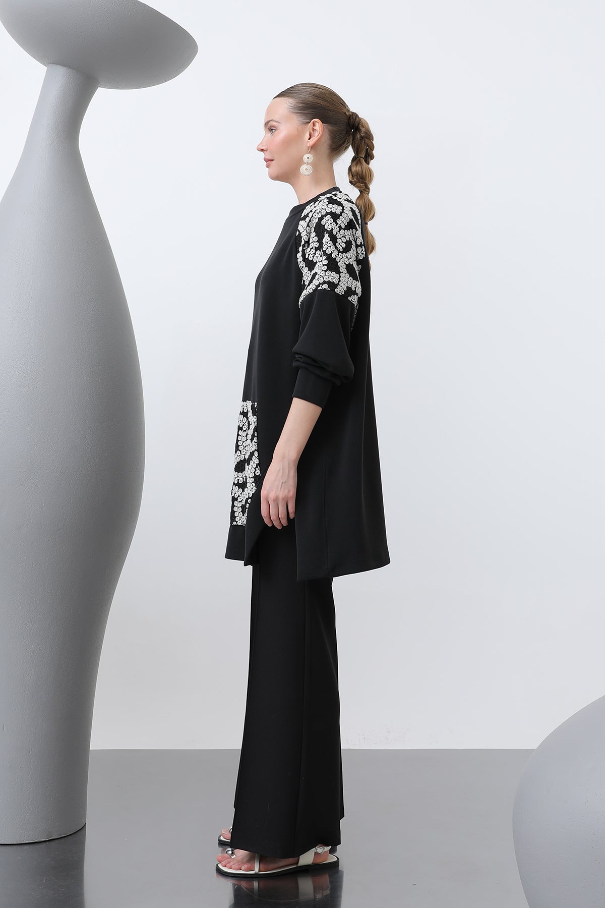 Kadın Kargo Cepli Omuzları Ve Cebi Garnili Tunik - 10624TNK BLACK