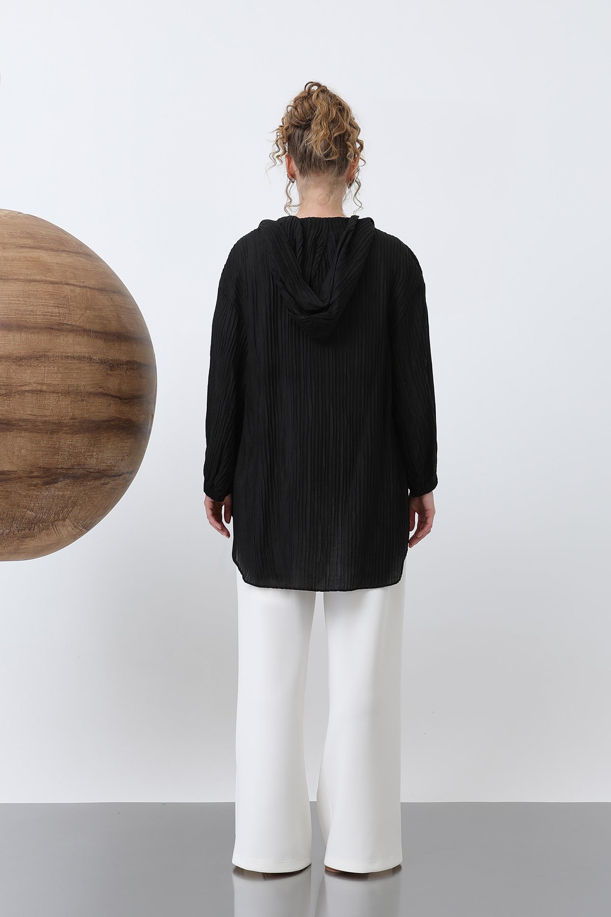 Kadın İçi Tişörtlü Kapüşon Detaylı Tunik - 10626TNK BLACK