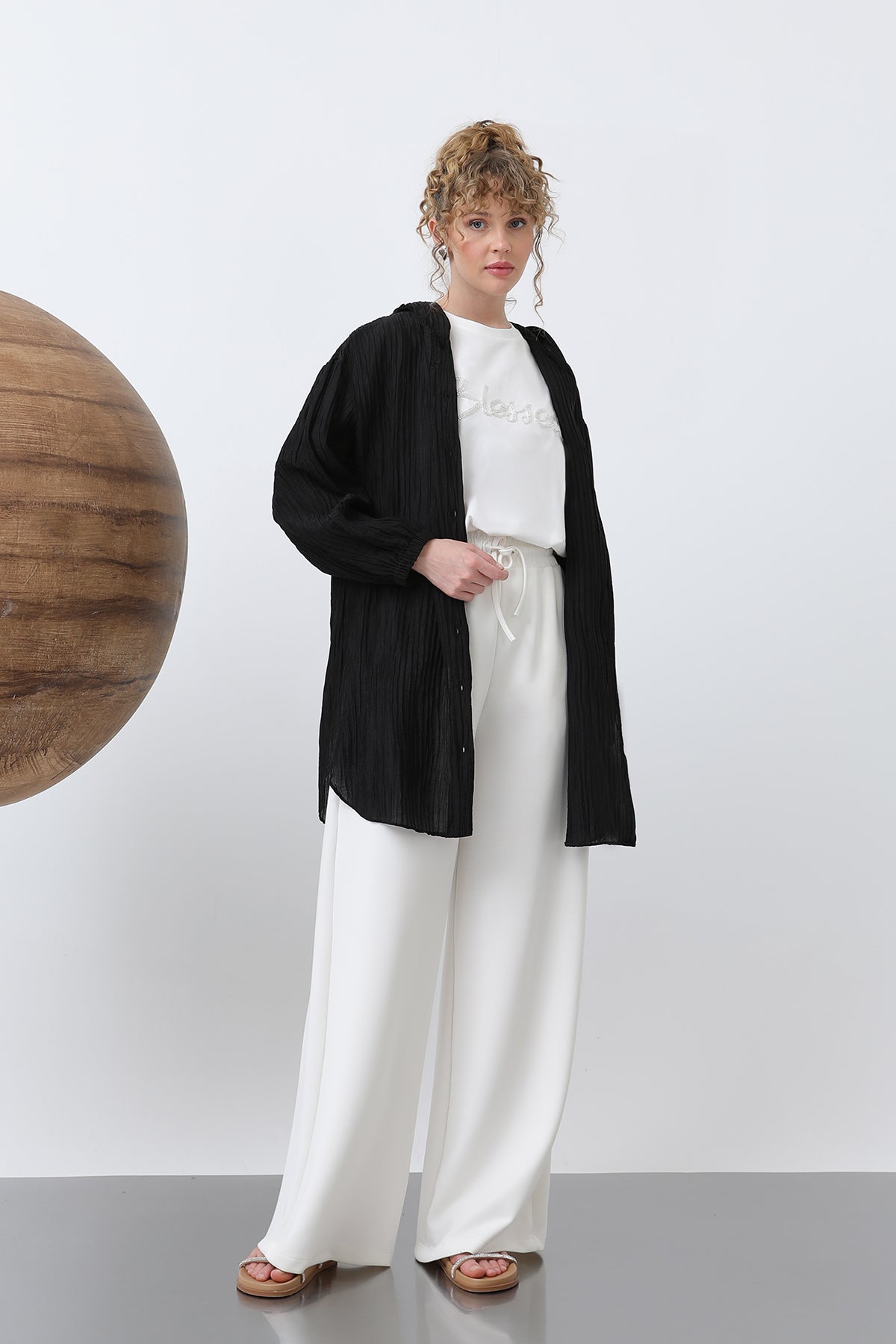 Kadın İçi Tişörtlü Kapüşon Detaylı Tunik - 10626TNK BLACK