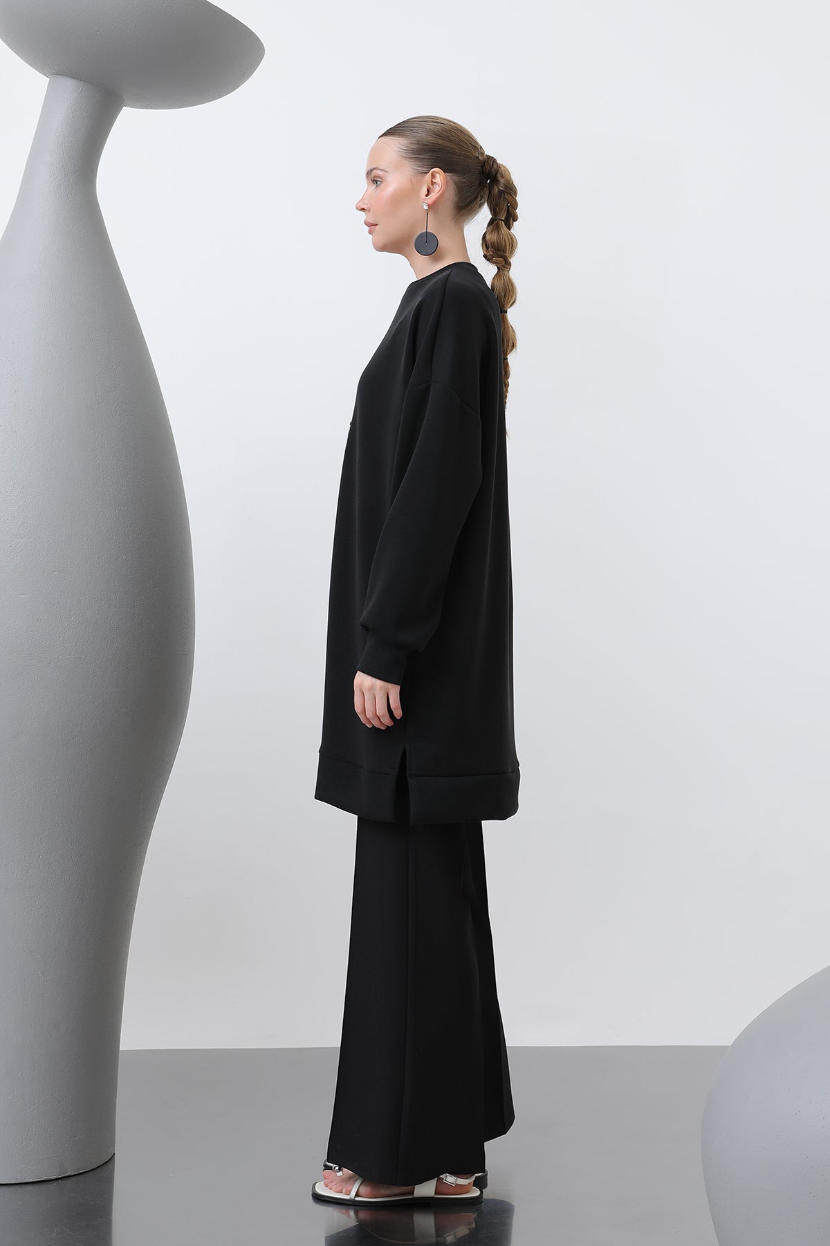 Kadın Önü İşlemeli Garni Detaylı Tunik - 10627TNK BLACK
