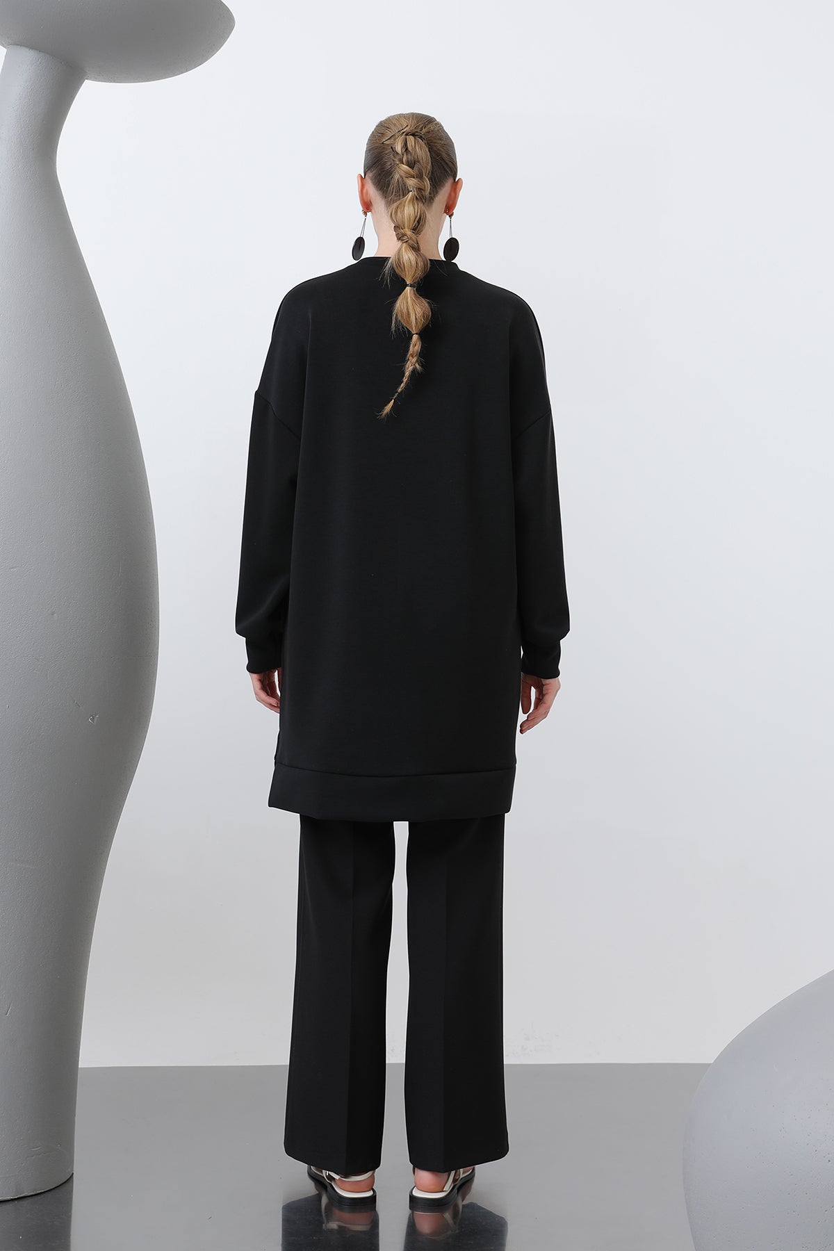 Kadın Önü İşlemeli Garni Detaylı Tunik - 10627TNK BLACK