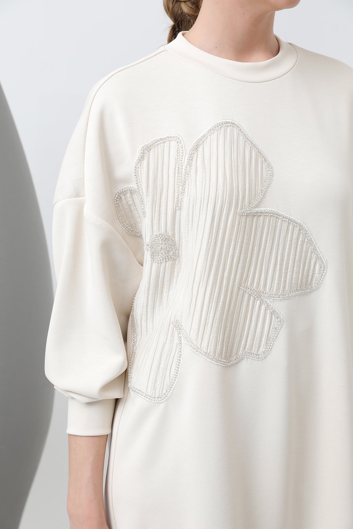 Kadın Önü İşlemeli Garni Detaylı Tunik - 10627TNK SAND BEIGE-BEIGE