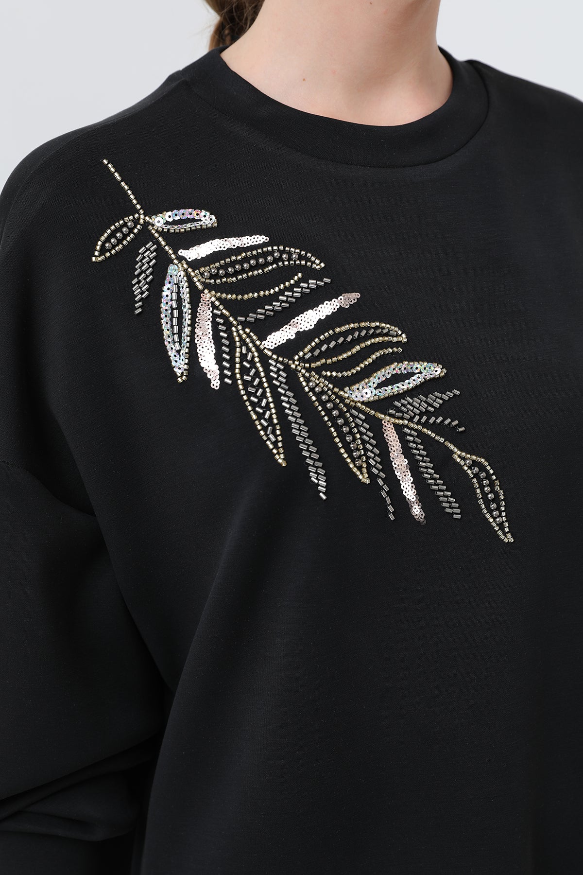 Kadın Omuzu Nakış işlemeli Tunik - 10629TNK BLACK