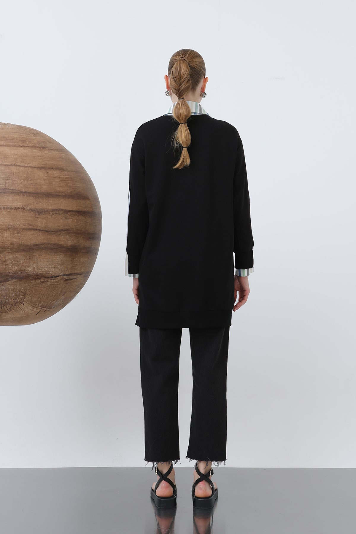 Kadın Çizgi Garnili Tunik - 10650TUN BLACK-BLUE