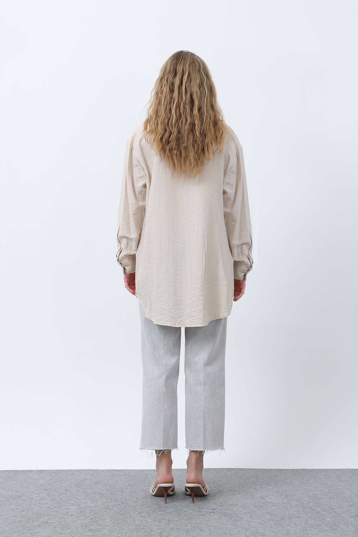 Kadın Önü Nakışlı Düğme Detaylı Tunik - 10663TUN BEIGE