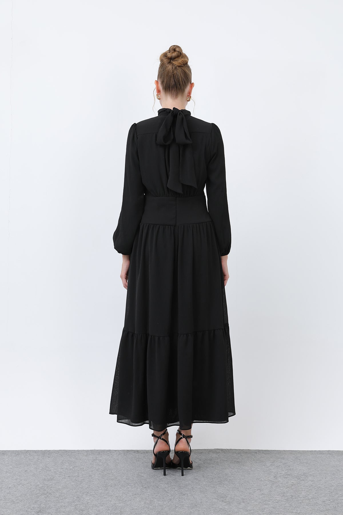 Kadın Drape Detaylı Yüksek Yaka Elbise - 12613ELB BLACK