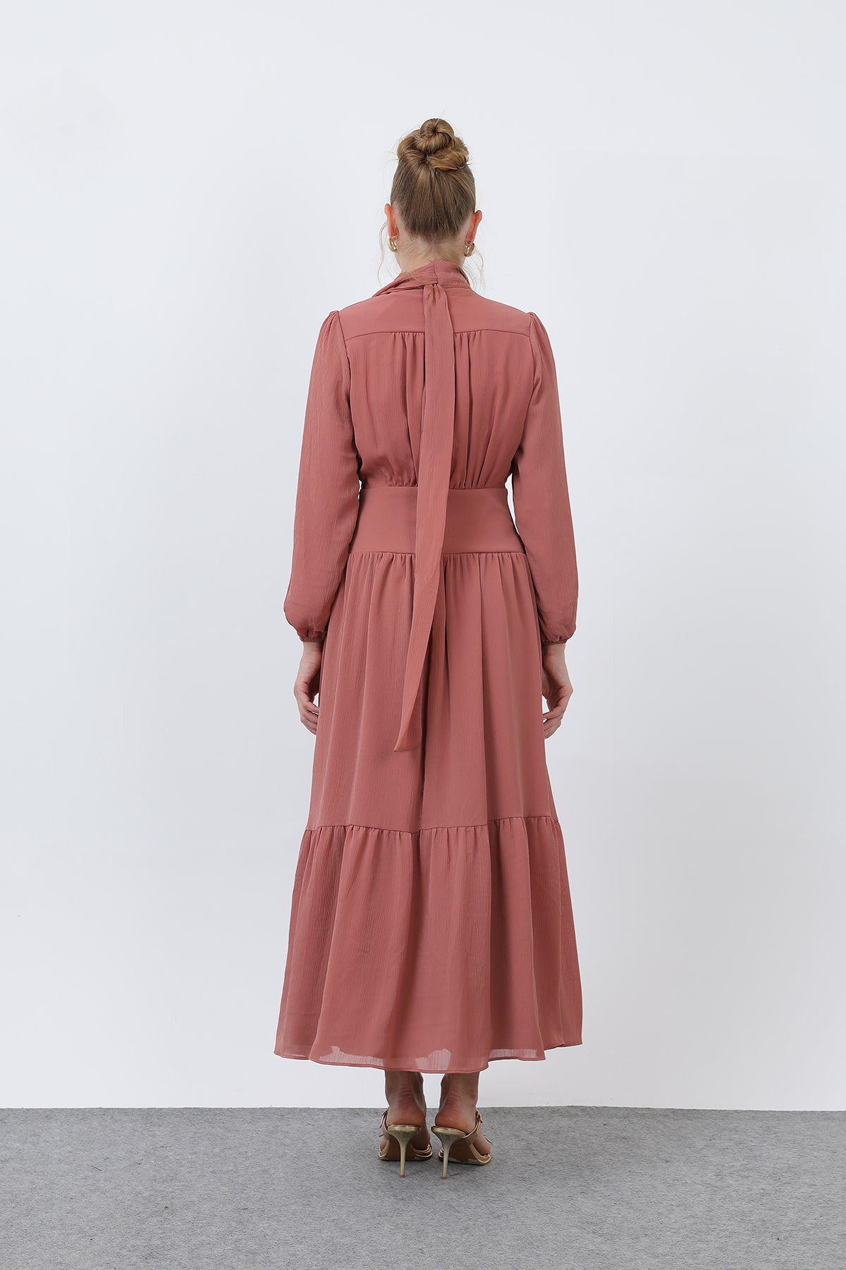 Kadın Drape Detaylı Yüksek Yaka Elbise - 12613ELB ROSE