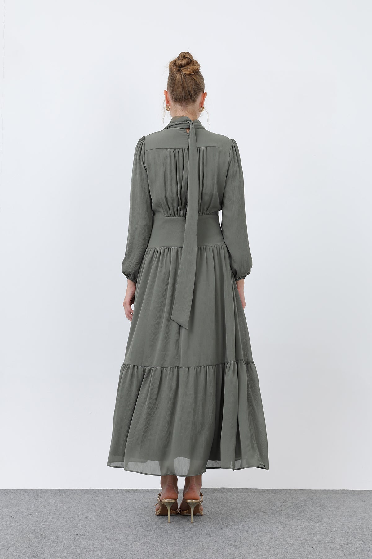 Kadın Drape Detaylı Yüksek Yaka Elbise - 12613ELB KHAKI