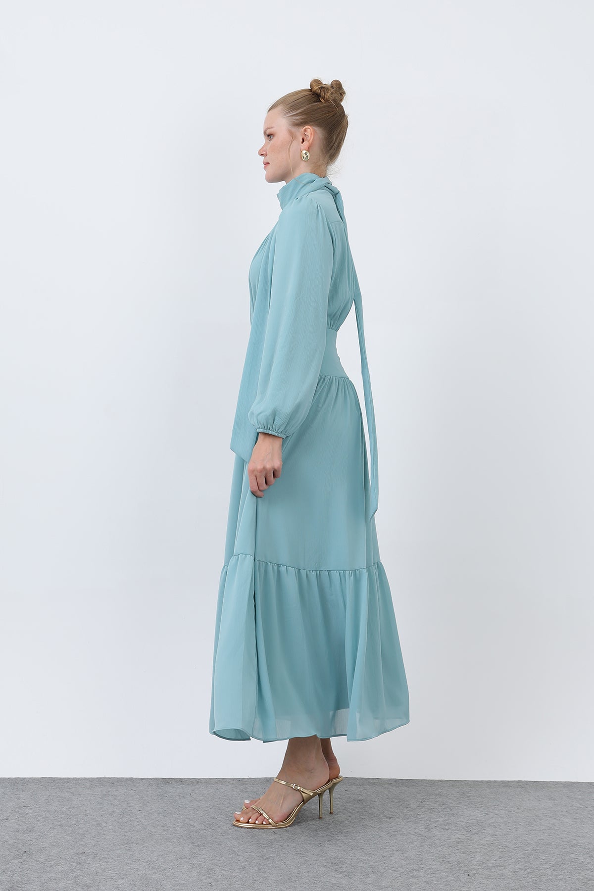 Kadın Drape Detaylı Yüksek Yaka Elbise - 12613ELB MINT