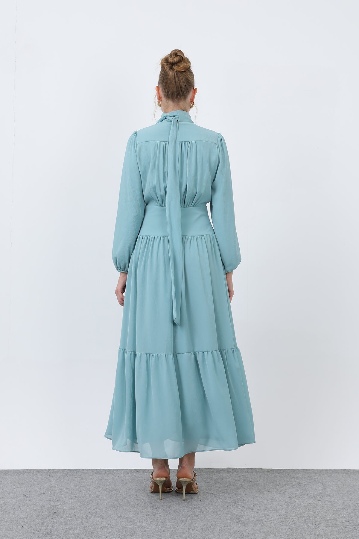 Kadın Drape Detaylı Yüksek Yaka Elbise - 12613ELB MINT