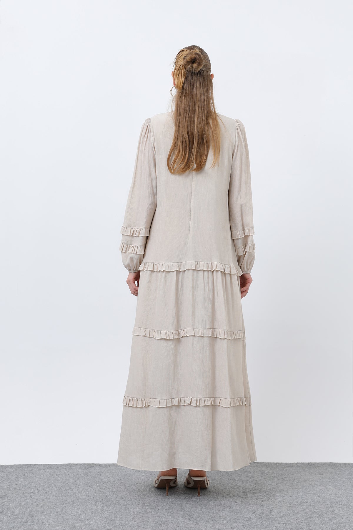 Kadın Fırfır Detaylı Elbise - 12620ELB BEIGE