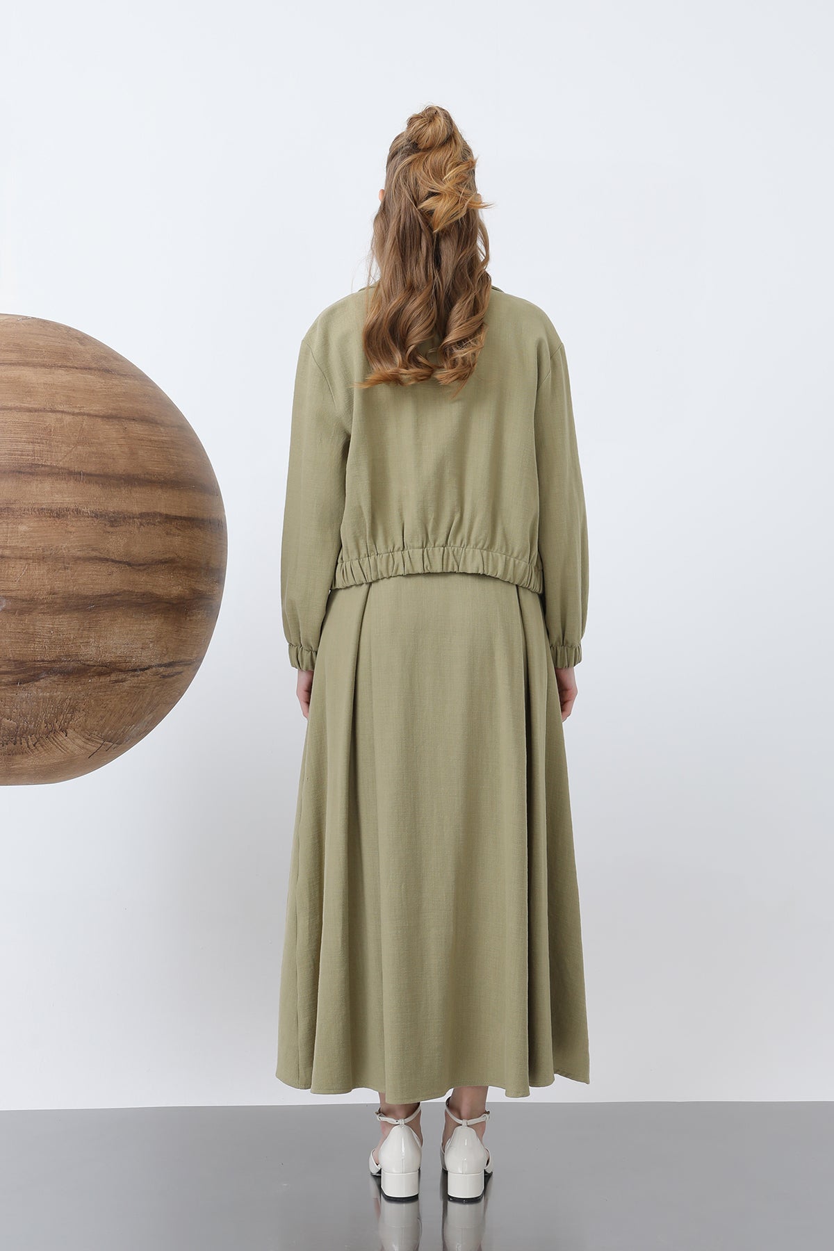 Kadın Gizli Patlı Fermuarlı Etekli Takım - 14315TKS LIGHT KHAKI