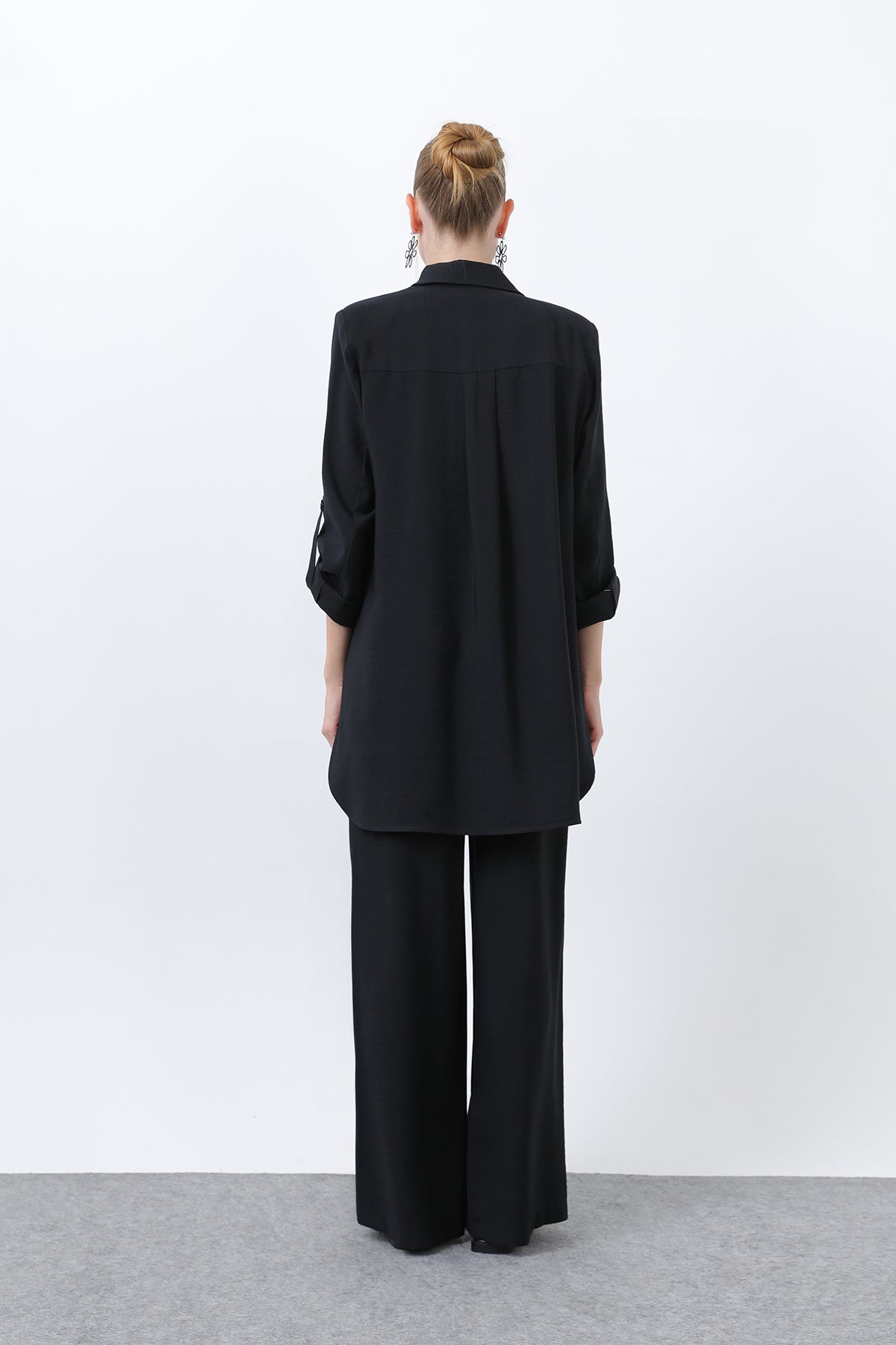 Kadın Düğme Detaylı Pantolonlu Blazer Ceket Takım - 14321TKM BLACK