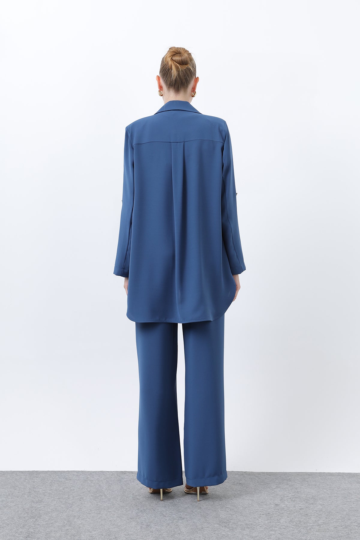 Kadın Düğme Detaylı Pantolonlu Blazer Ceket Takım - 14321TKM INDIGO
