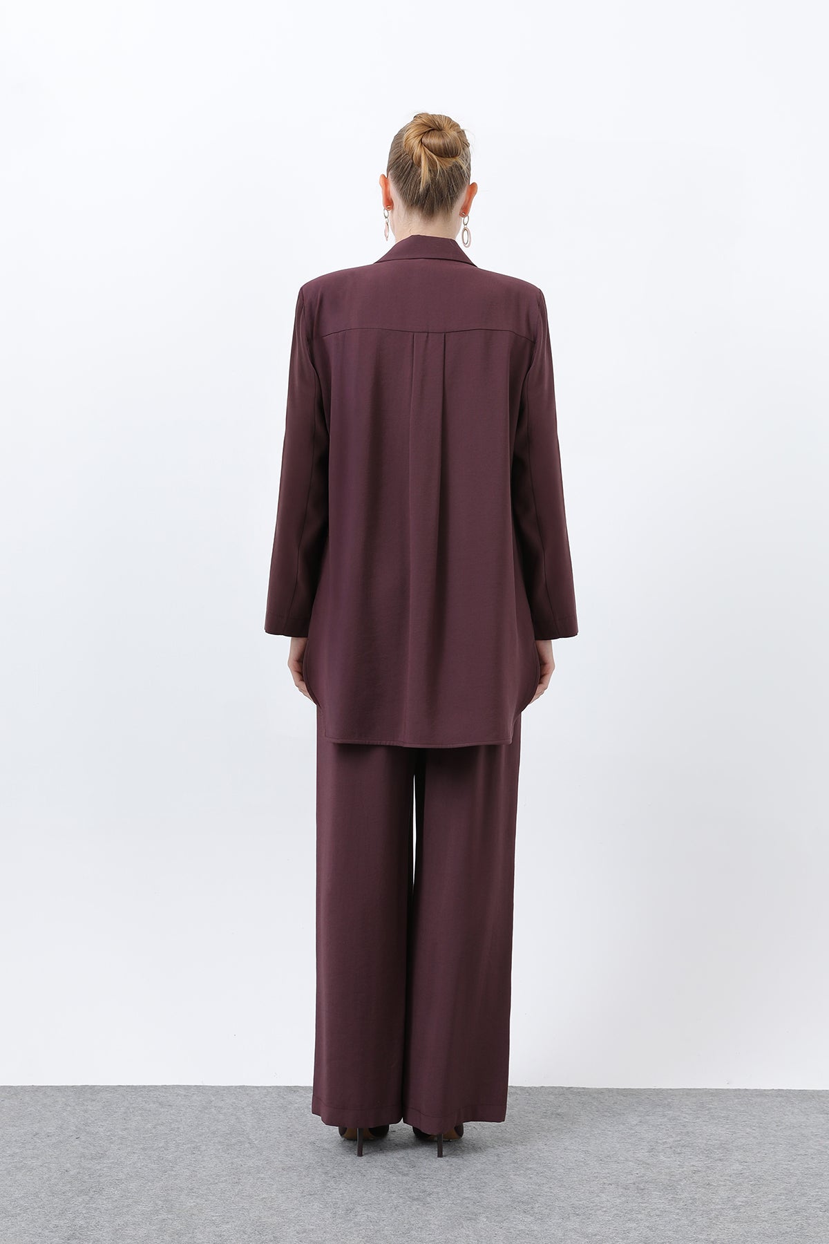 Kadın Düğme Detaylı Pantolonlu Blazer Ceket Takım - 14321TKM BURGUNDY
