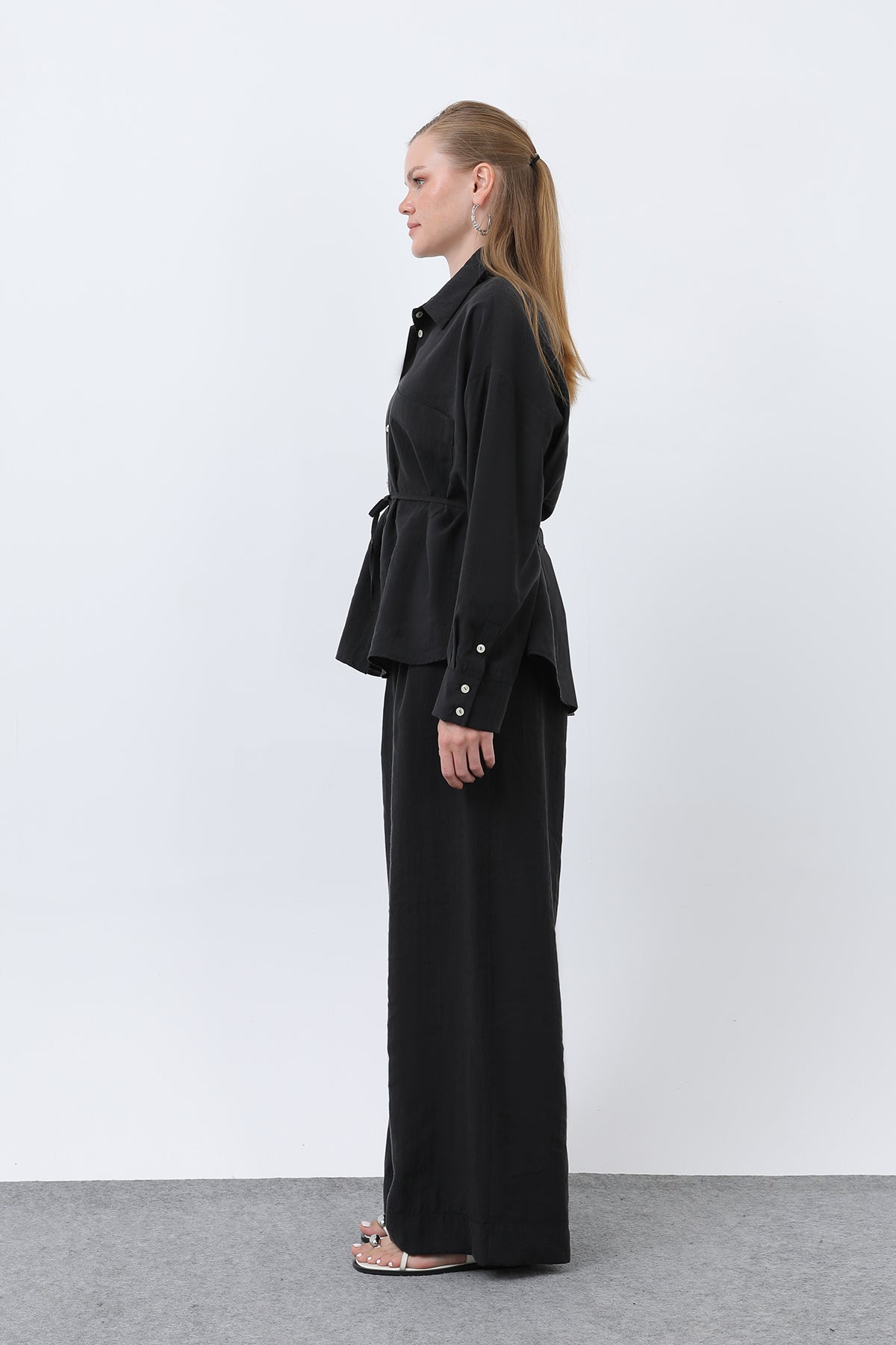 Kadın Arkası Biye Detaylı Pantolonlu Takım - 14335TKS BLACK