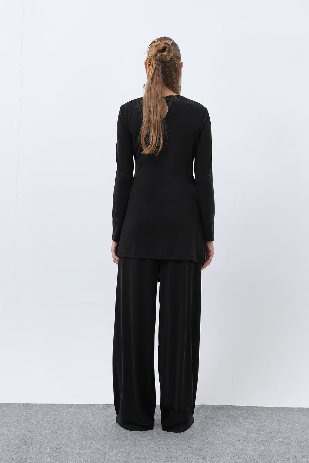 Kadın Drape Detaylı Pantolonlu Takım - 14349TKS BLACK