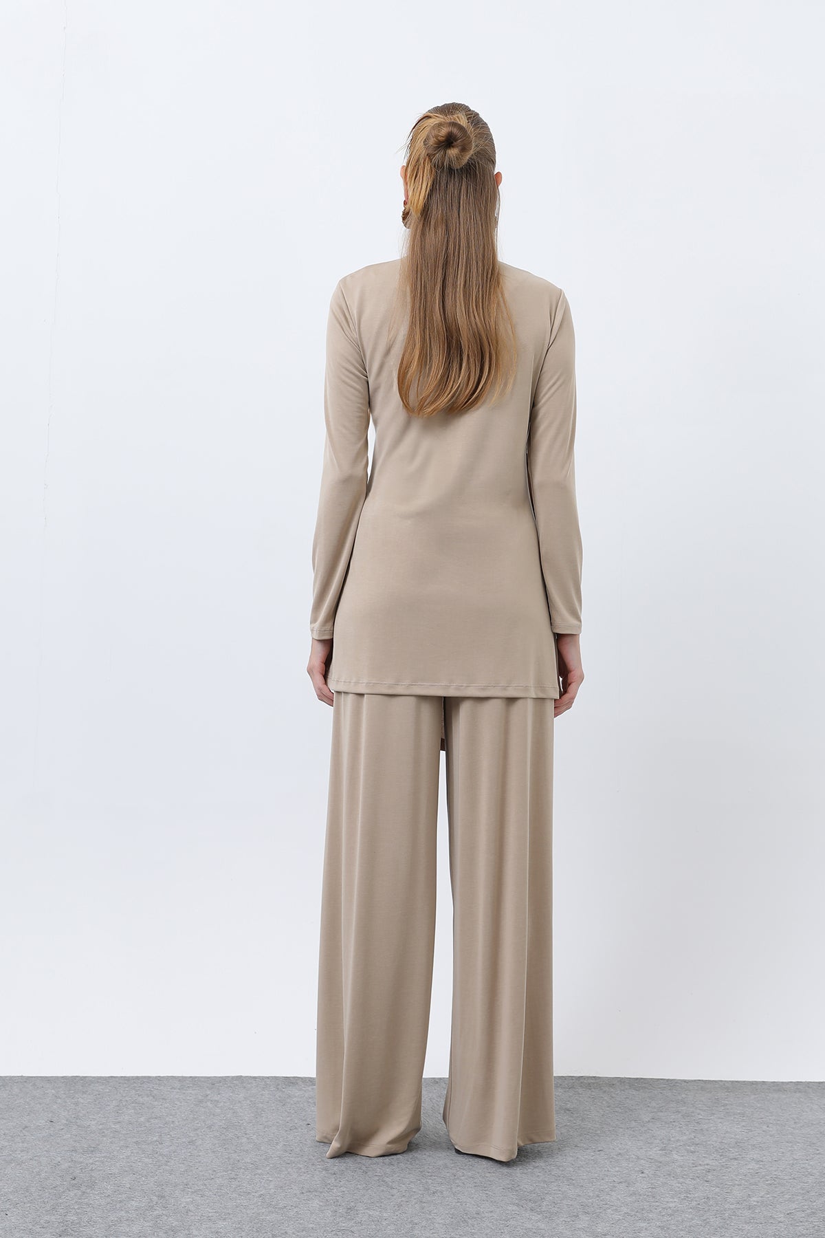 Kadın Drape Detaylı Pantolonlu Takım - 14349TKS BEIGE