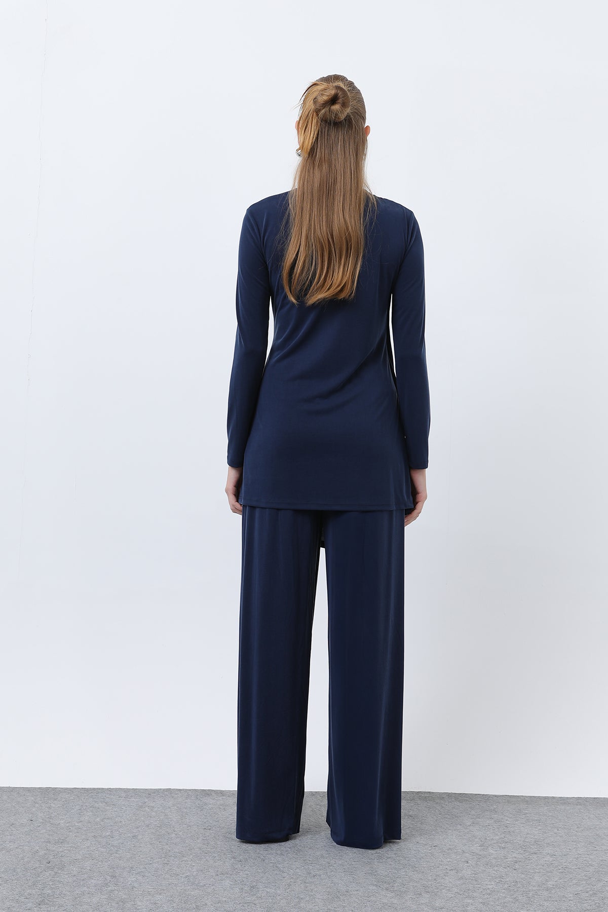 Kadın Drape Detaylı Pantolonlu Takım - 14349TKS NAVY
