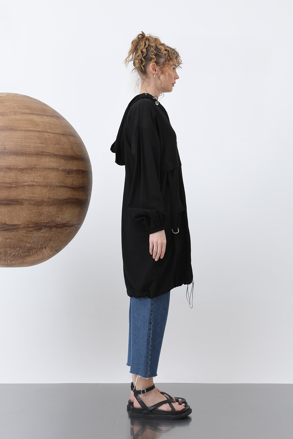 Kadın Fermuar Ve Cep Detaylı Kapüşonlu Tunik - 15203TUN BLACK