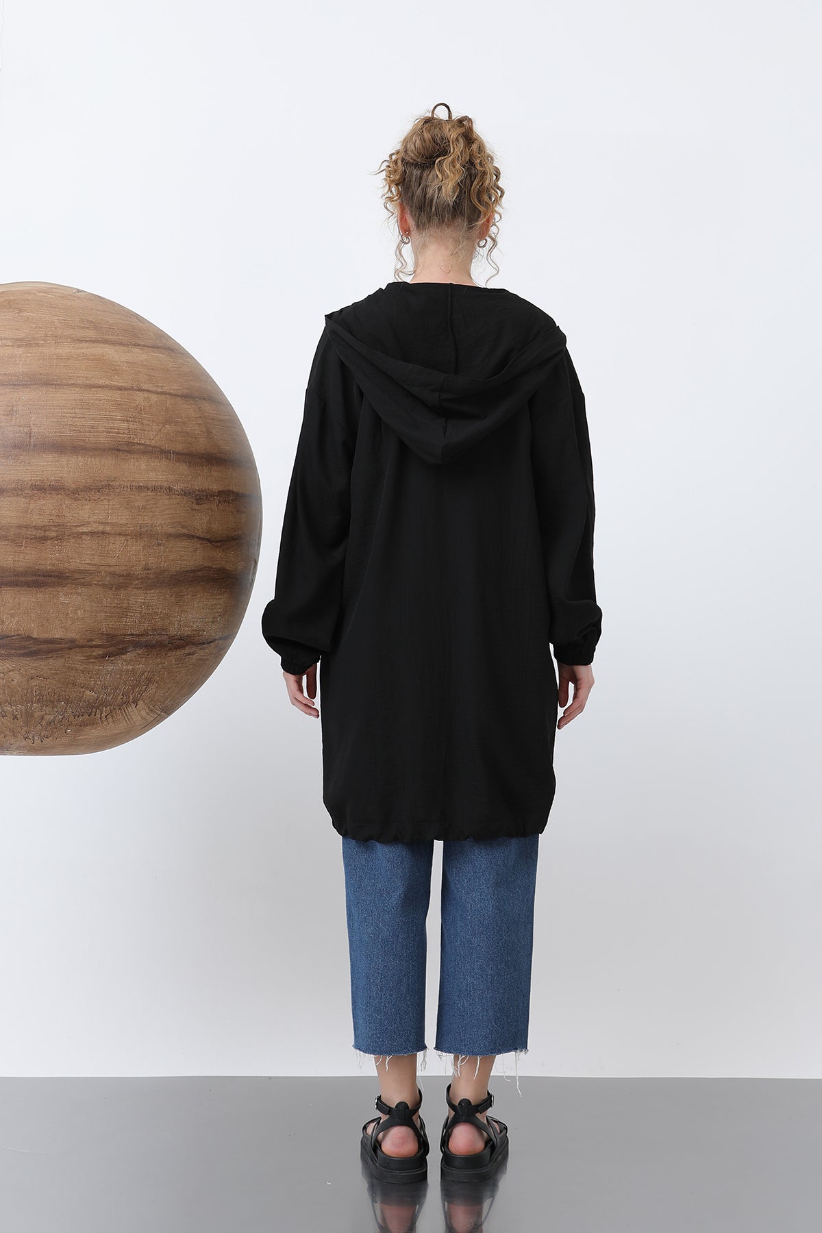 Kadın Fermuar Ve Cep Detaylı Kapüşonlu Tunik - 15203TUN BLACK