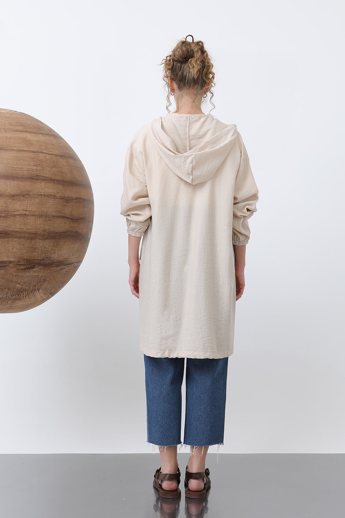 Kadın Fermuar Ve Cep Detaylı Kapüşonlu Tunik - 15203TUN BEIGE