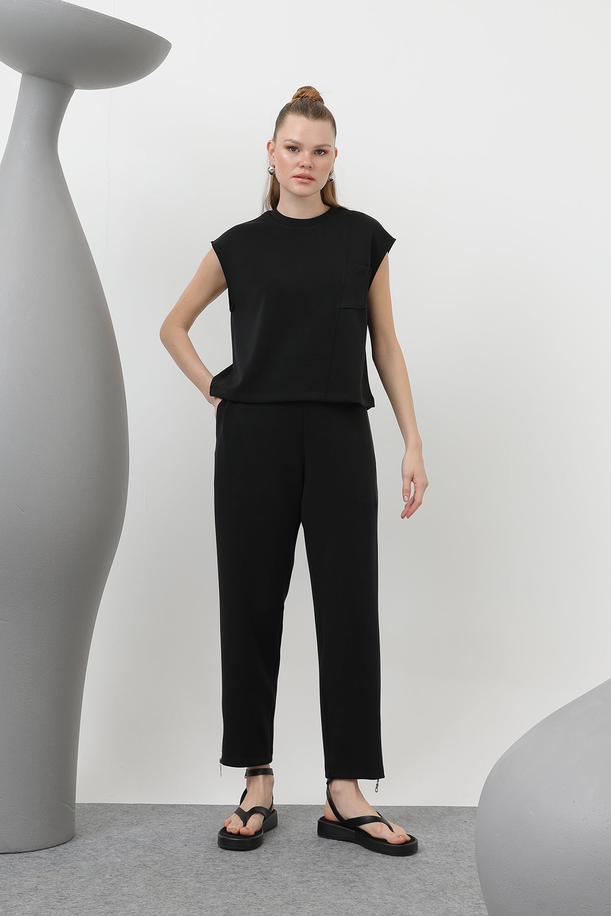 Kadın Ön Korsaj Arka Lastik Pantolon - 18225PNT BLACK