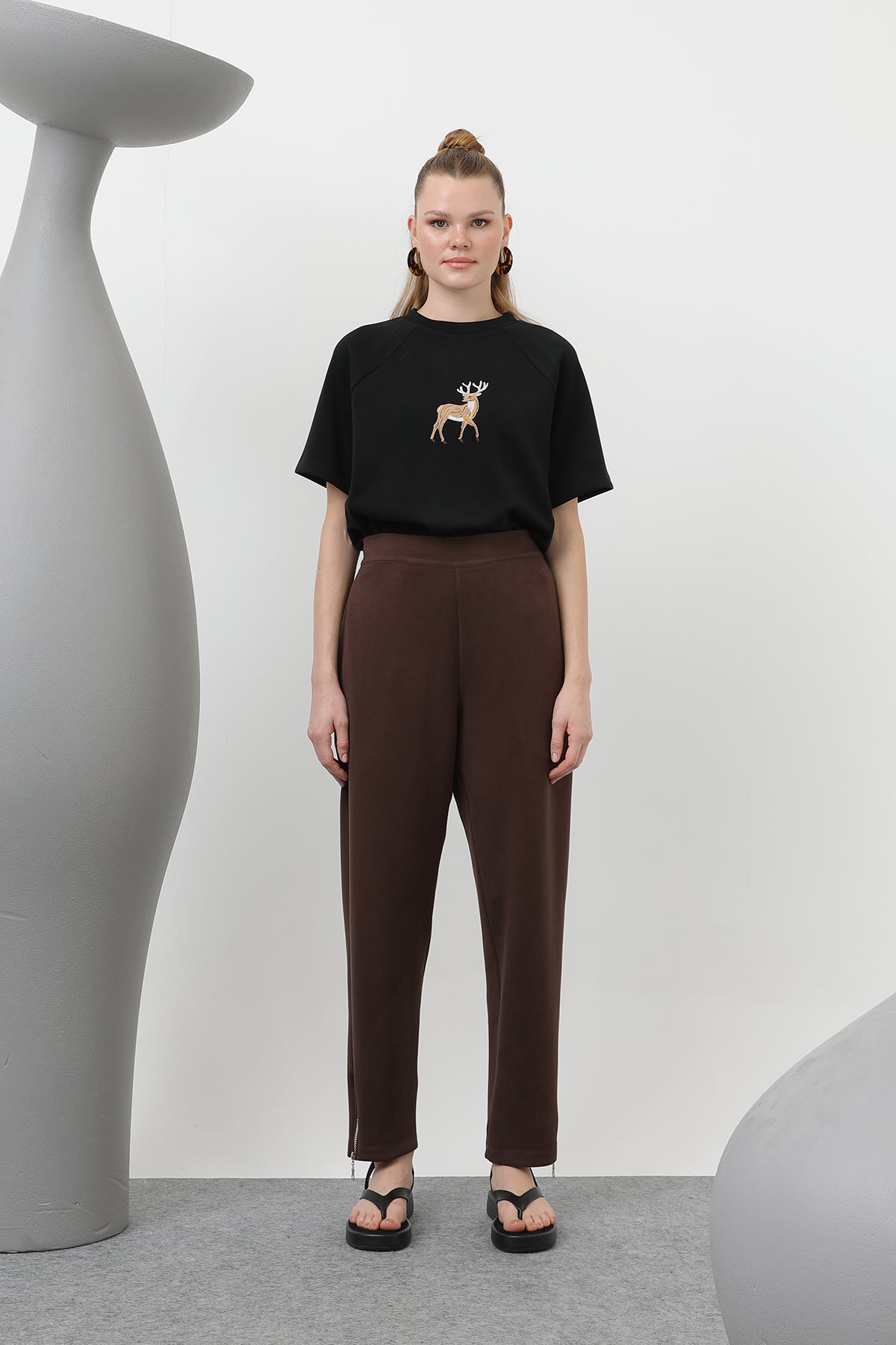 Kadın Ön Korsaj Arka Lastik Pantolon - 18225PNT BROWN