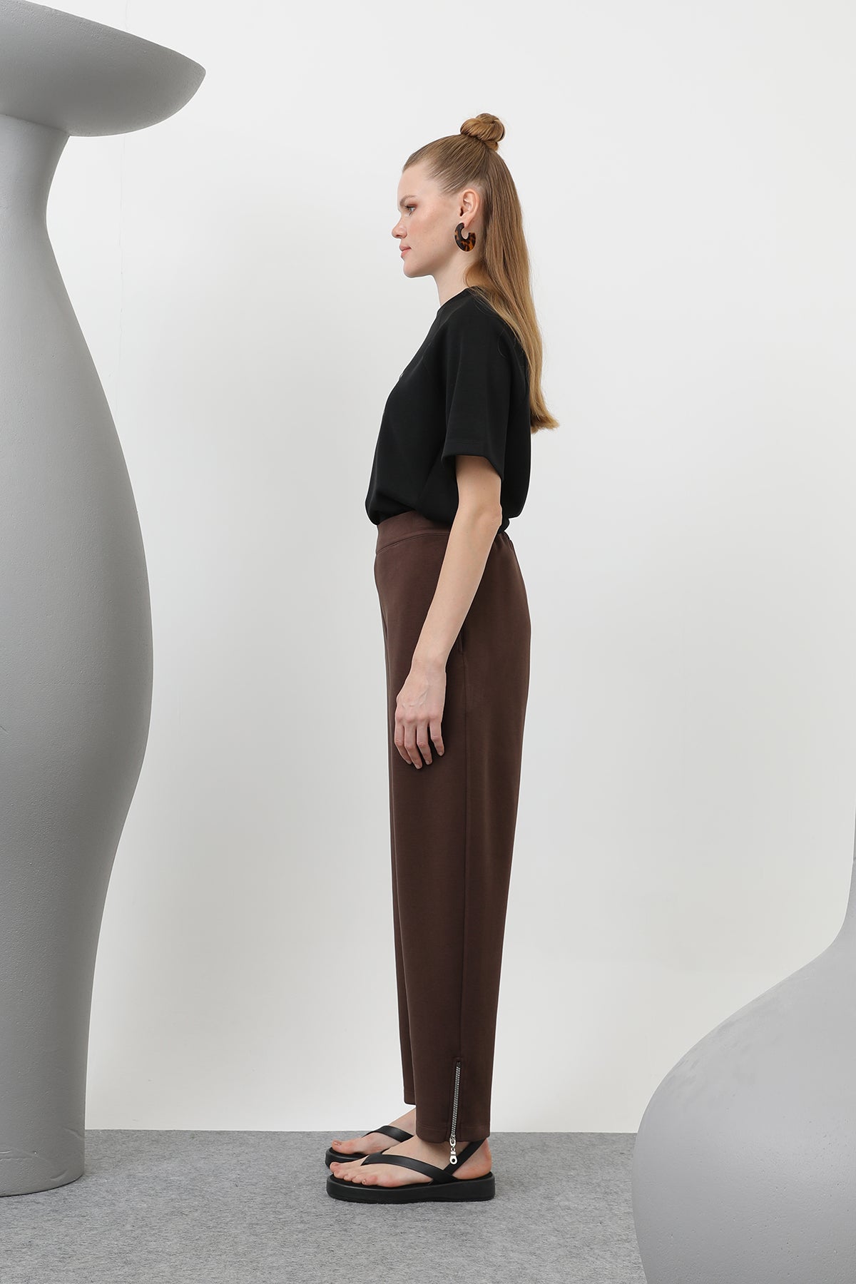 Kadın Ön Korsaj Arka Lastik Pantolon - 18225PNT BROWN