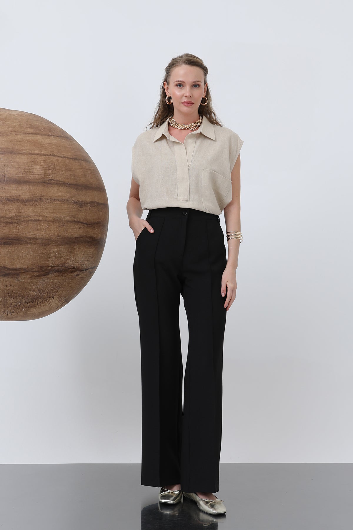 Kadın Nervür Dikişli Pantolon - 18226PNT BLACK